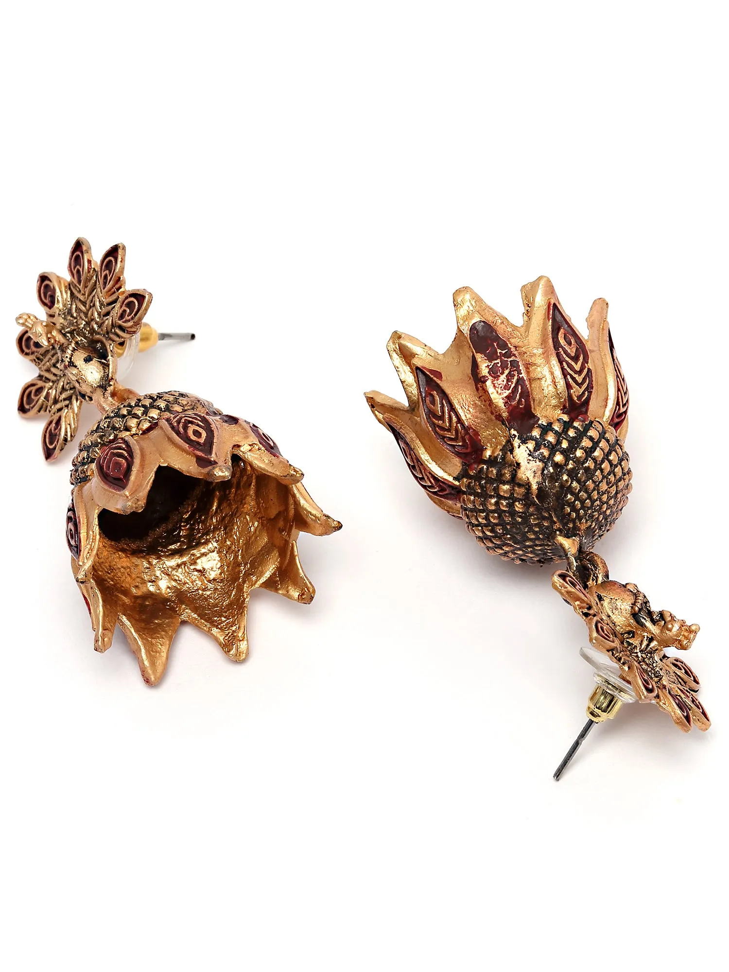 Karatcart Gold Plated Peacock Design Maroon Jhumki Earrings for Women