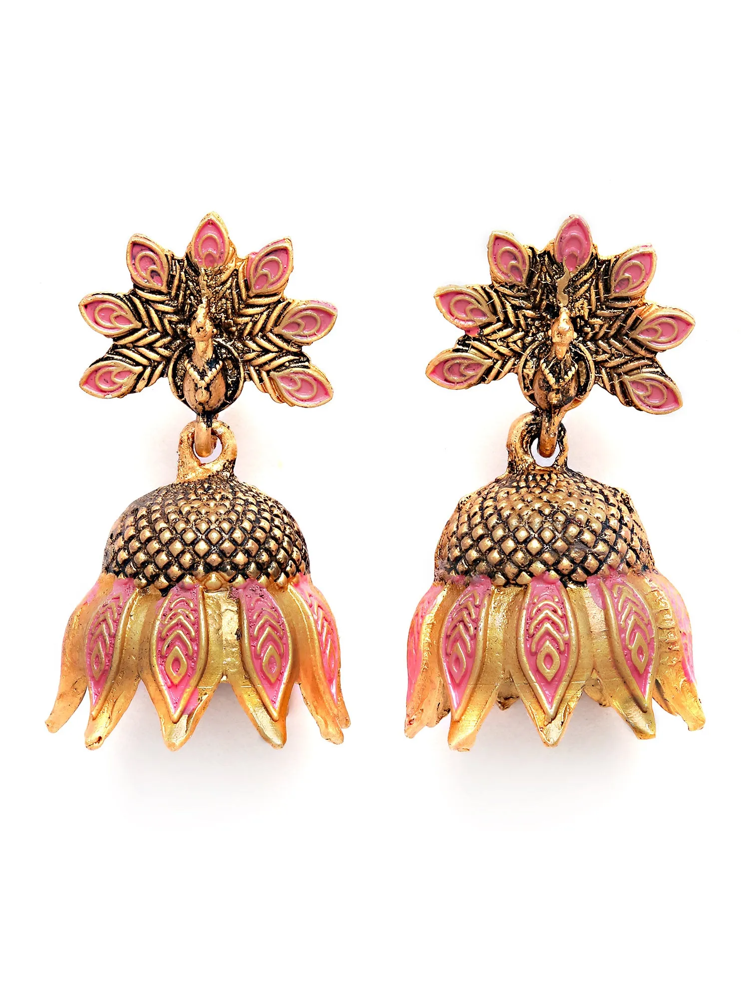 Karatcart Gold Plated Peacock Design Pink Jhumki Earrings for Women