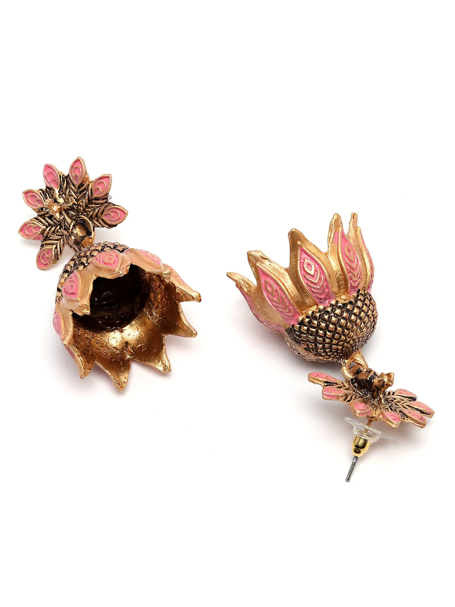 Karatcart Gold Plated Peacock Design Pink Jhumki Earrings for Women