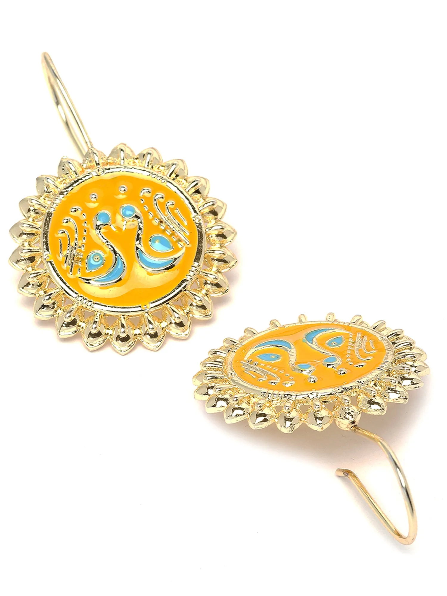 Karatcart Gold Plated Peacock Design Yellow Meena Drop Earrings for Women