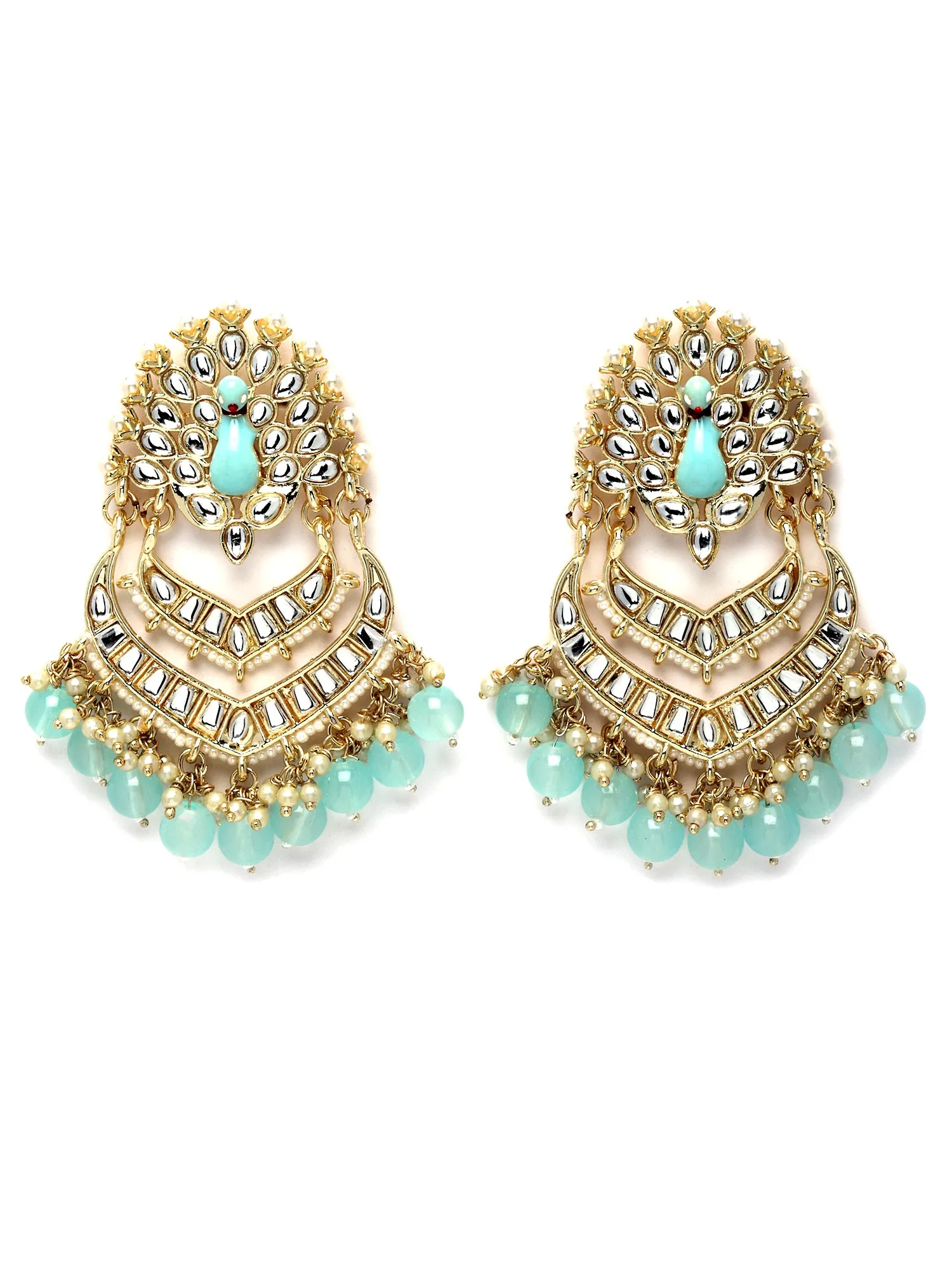 Karatcart Gold Plated Peacock Shape Light Blue Meena and Kundan Studded Dangler Earrings for Women