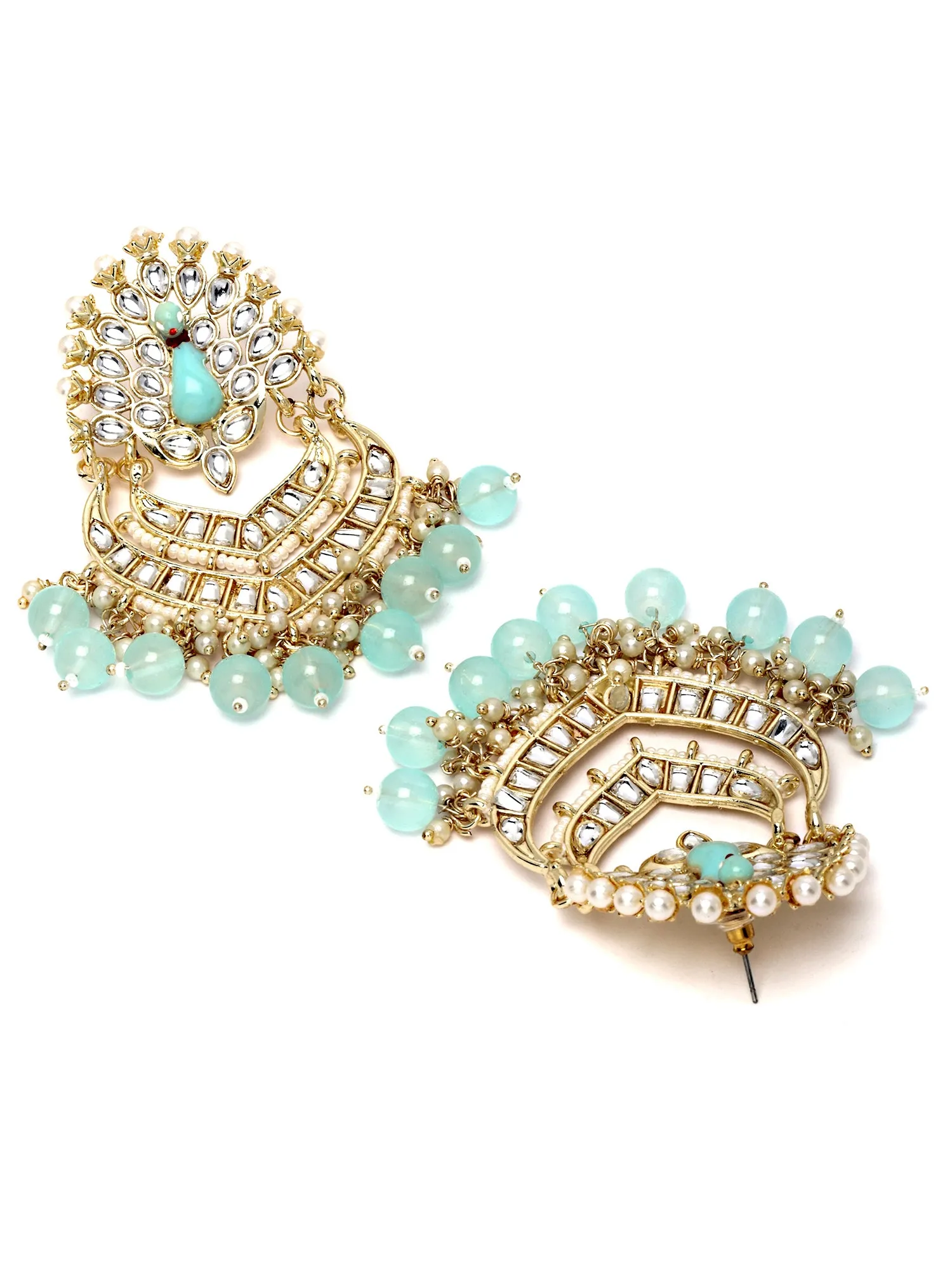 Karatcart Gold Plated Peacock Shape Light Blue Meena and Kundan Studded Dangler Earrings for Women