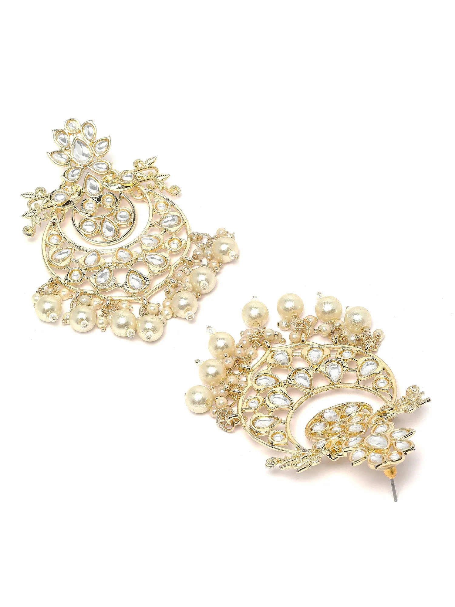 Karatcart Gold Plated Pearl & Kundan Studded Dangler Earrings for Women