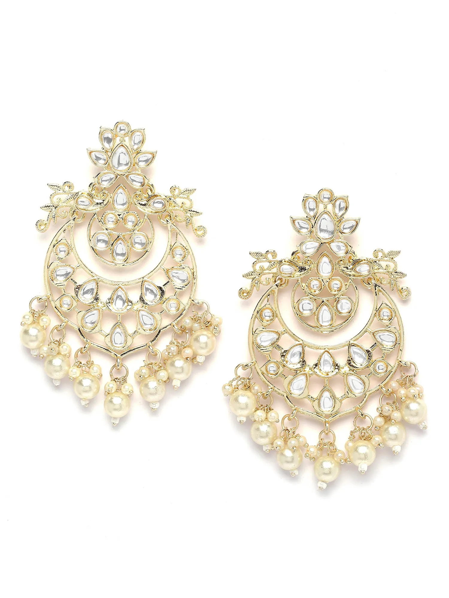Karatcart Gold Plated Pearl & Kundan Studded Dangler Earrings for Women