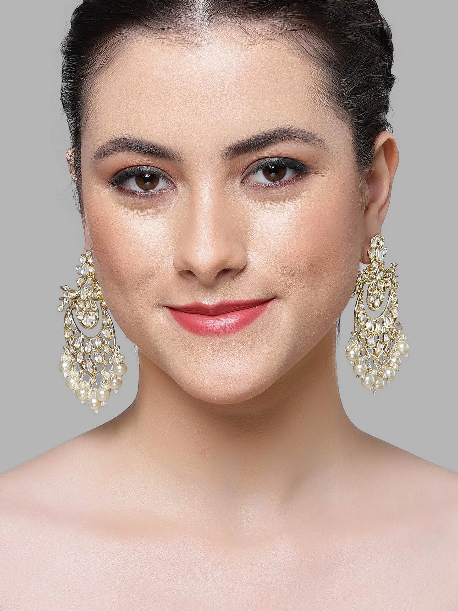Karatcart Gold Plated Pearl & Kundan Studded Dangler Earrings for Women