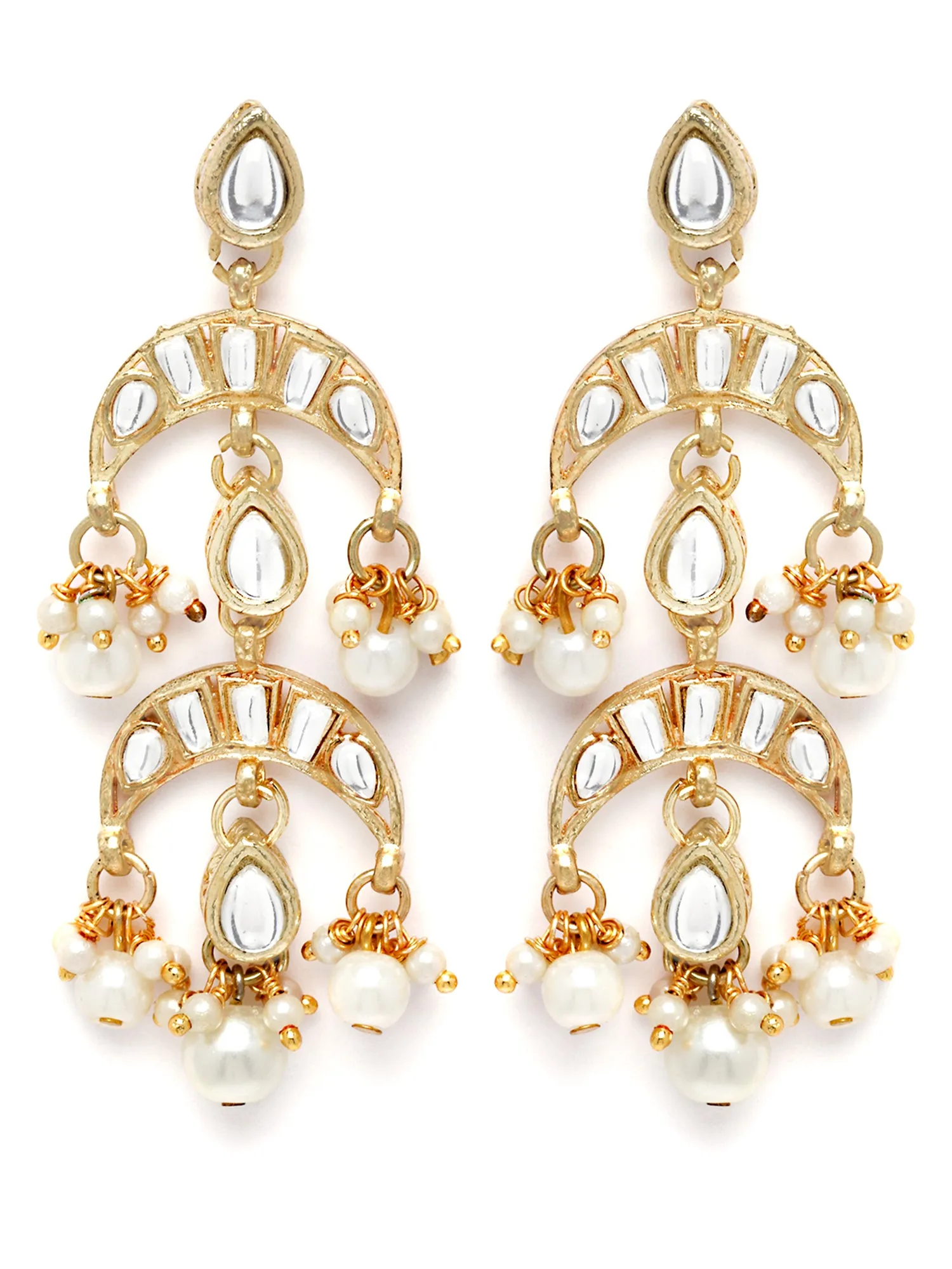 Karatcart Gold Plated Pearl and Drop Kundan Studded Dangler Earrings for Women