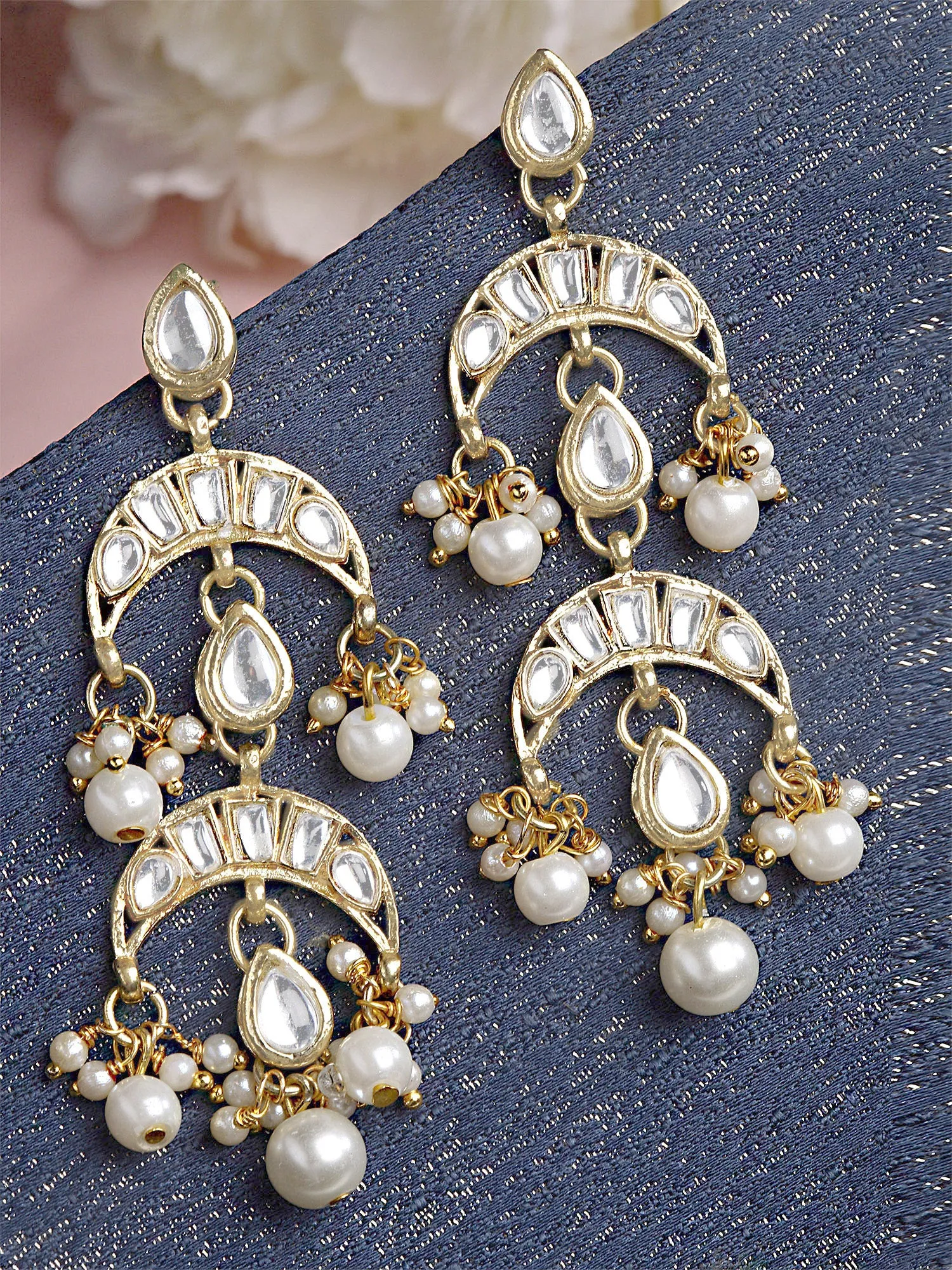 Karatcart Gold Plated Pearl and Drop Kundan Studded Dangler Earrings for Women