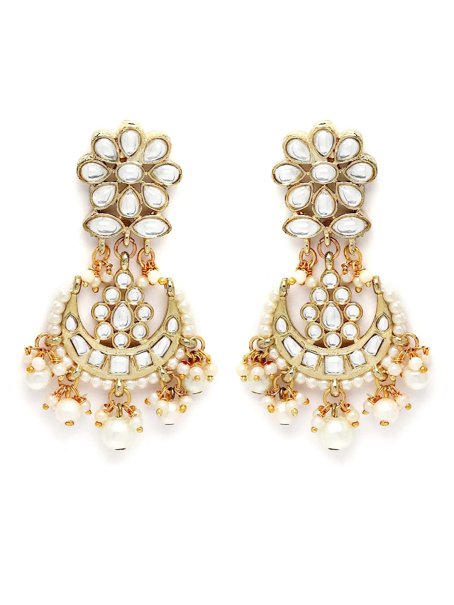 Karatcart Gold Plated Pearl and Floral Kundan Studded Dangler Earrings for Women