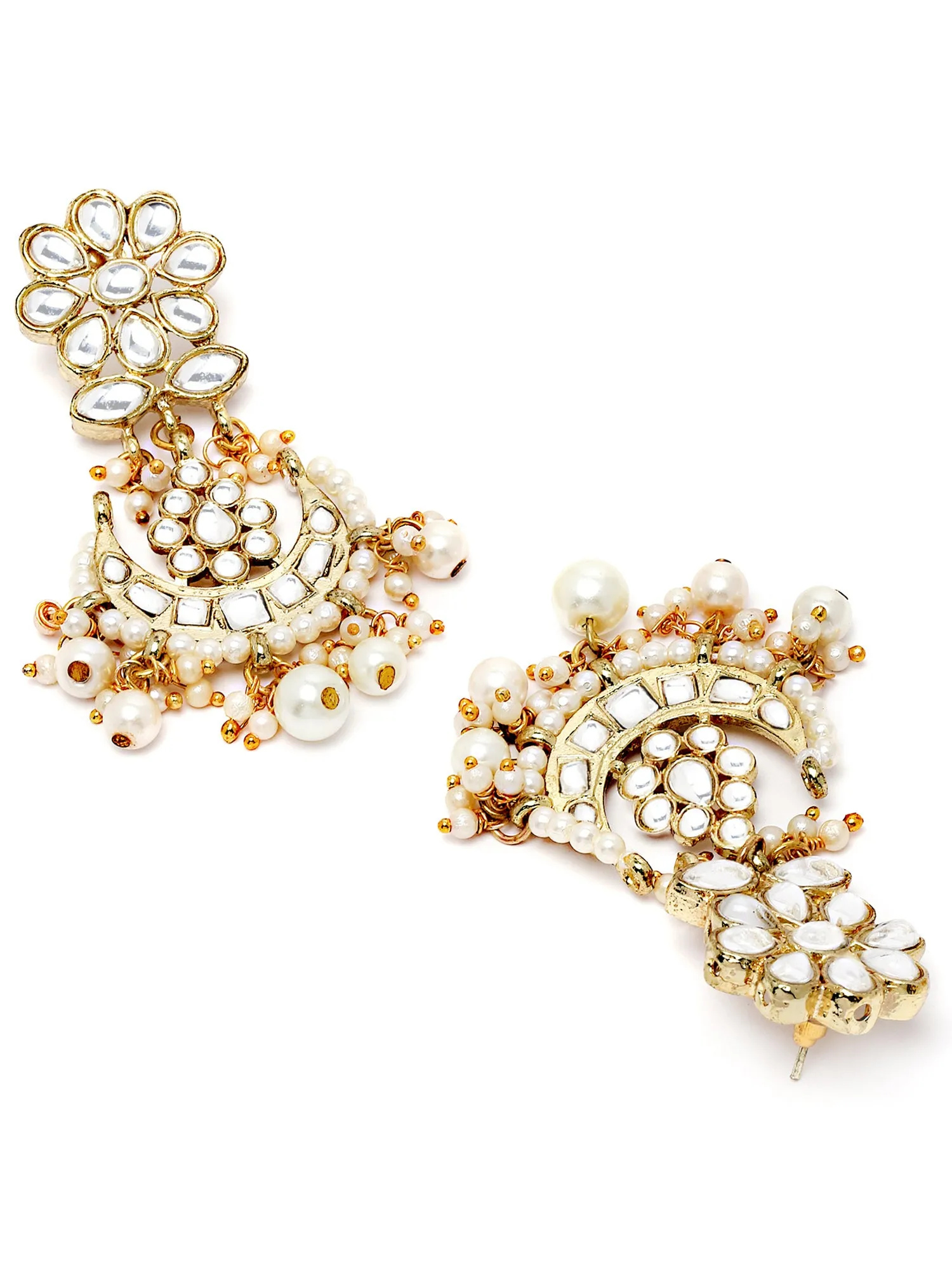Karatcart Gold Plated Pearl and Floral Kundan Studded Dangler Earrings for Women