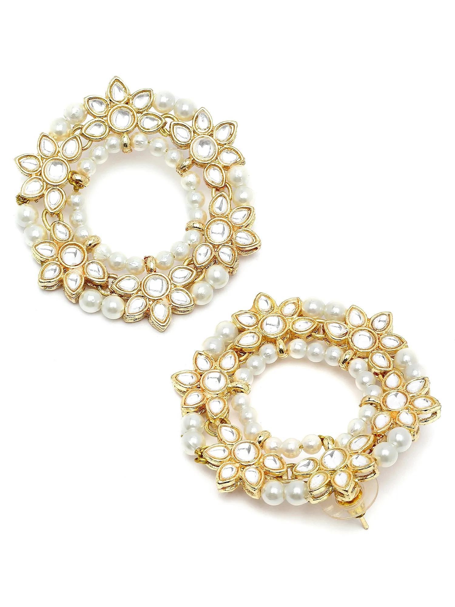 Karatcart Gold Plated Pearl and Floral Kundan Studded Hoop Earring for Women