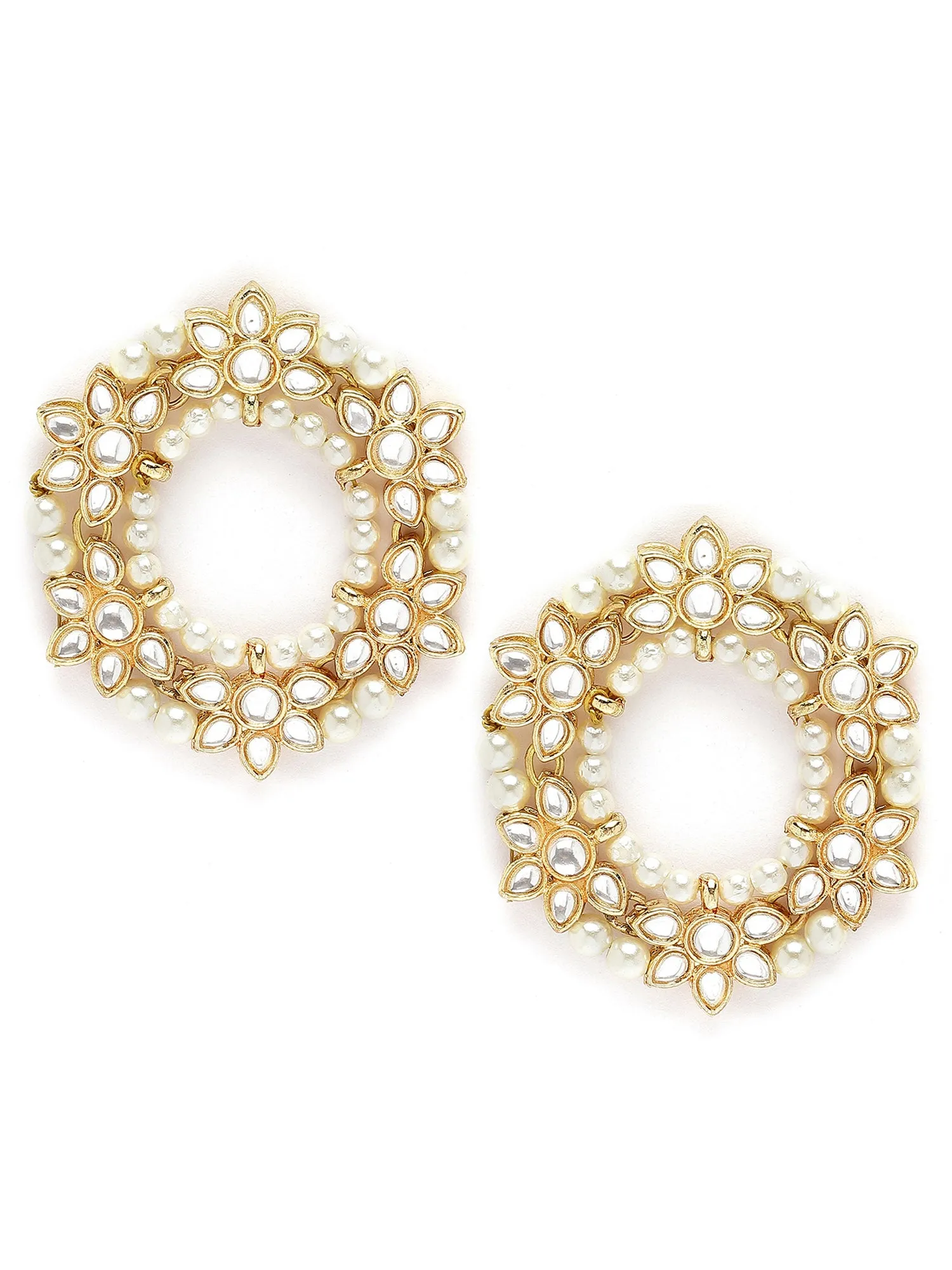 Karatcart Gold Plated Pearl and Floral Kundan Studded Hoop Earring for Women