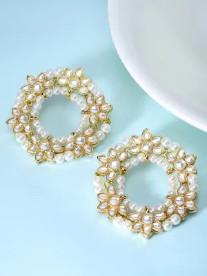 Karatcart Gold Plated Pearl and Floral Kundan Studded Hoop Earring for Women