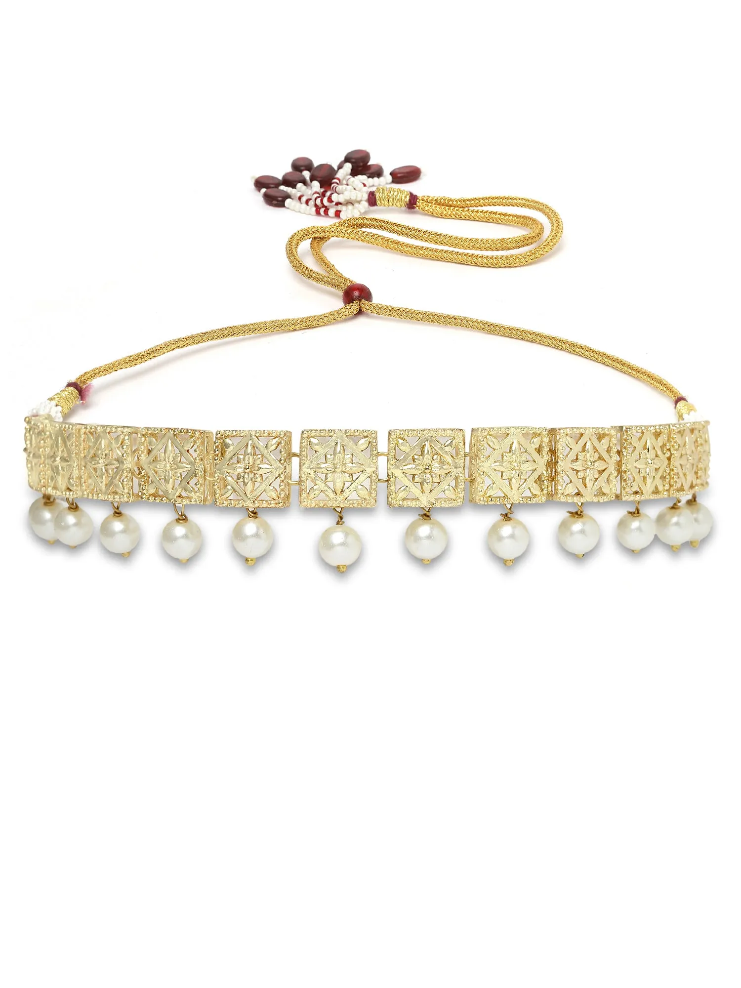 Karatcart Gold Plated Pearl and Kundan Choker Necklace Set for Women