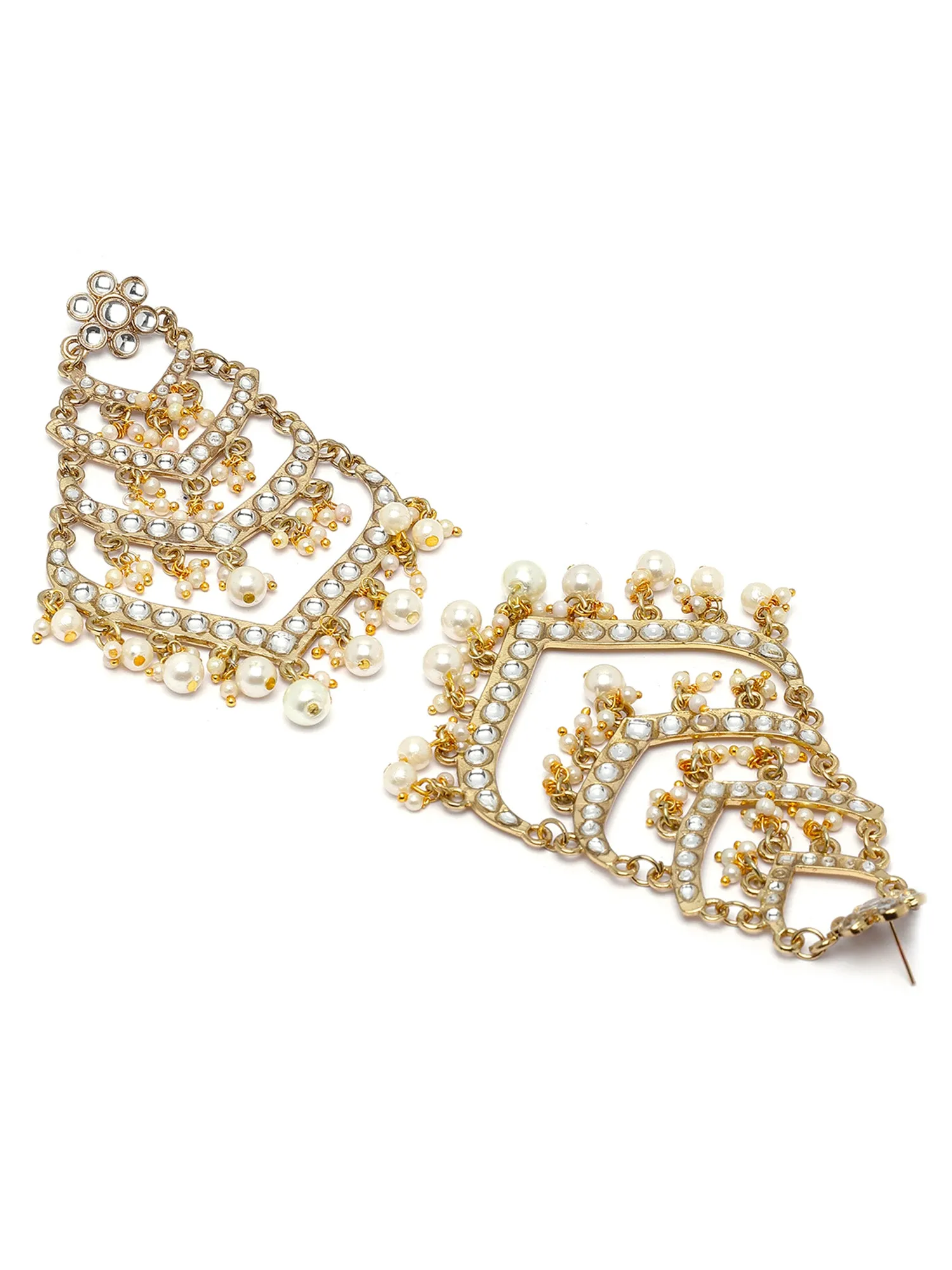 Karatcart Gold Plated Pearl and Kundan Earring and Maangtikka Set for Women