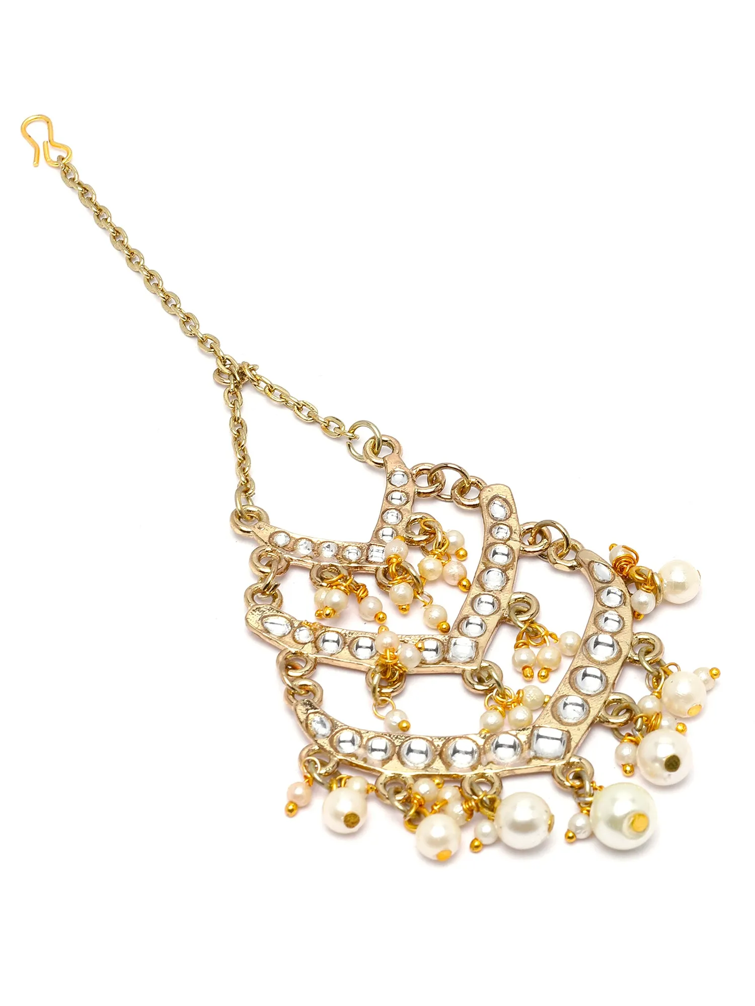 Karatcart Gold Plated Pearl and Kundan Earring and Maangtikka Set for Women