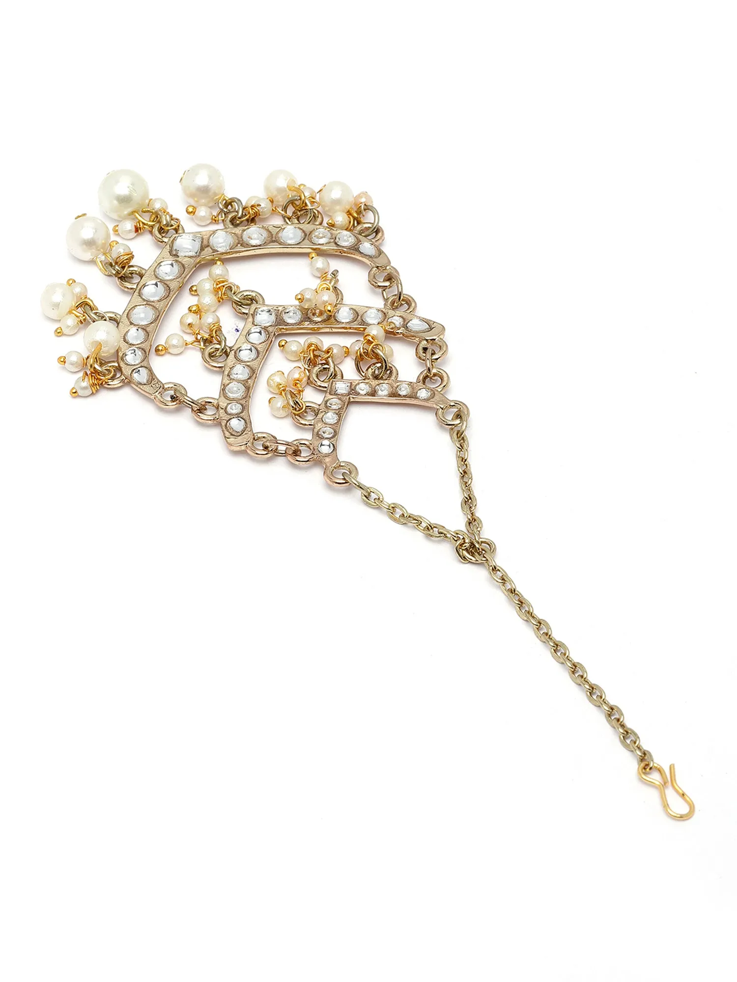 Karatcart Gold Plated Pearl and Kundan Earring and Maangtikka Set for Women