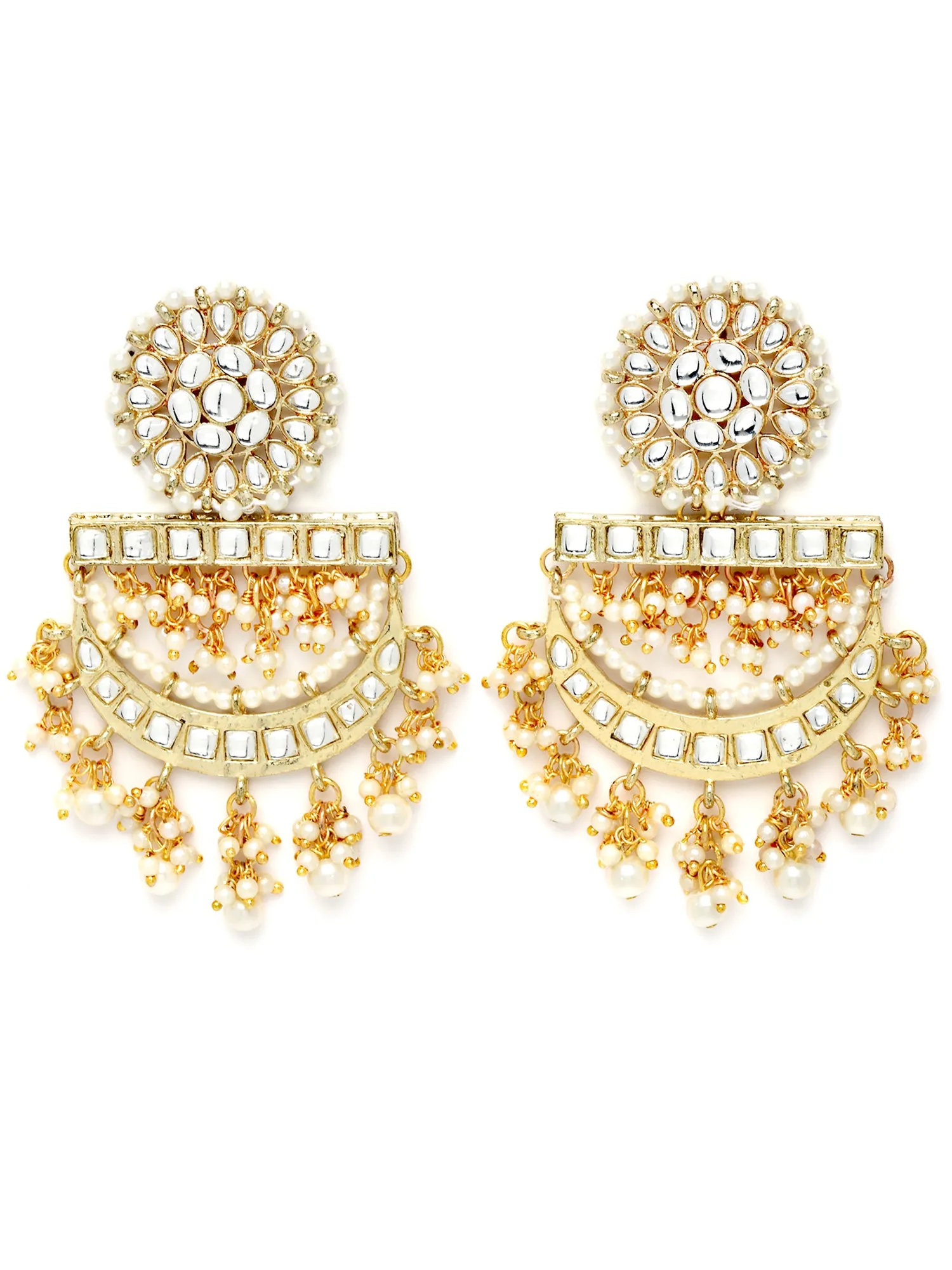Karatcart Gold Plated Pearl and Kundan Studded Dangler Earrings for Women