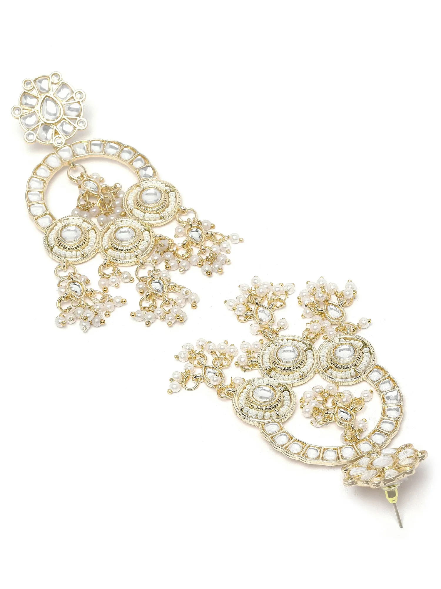 Karatcart Gold Plated Pearl and Kundan Studded Dangler Earrings for Women