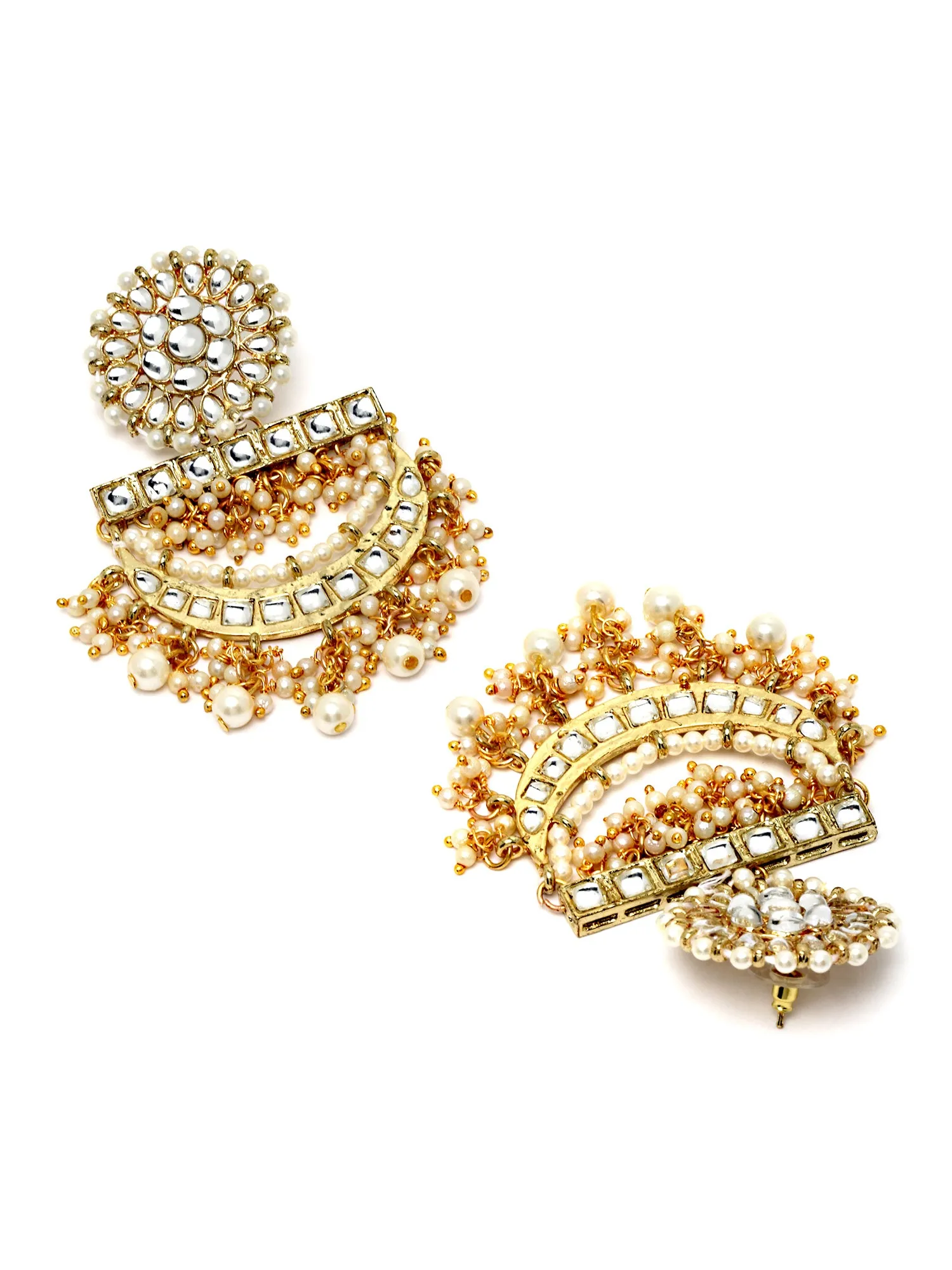 Karatcart Gold Plated Pearl and Kundan Studded Dangler Earrings for Women