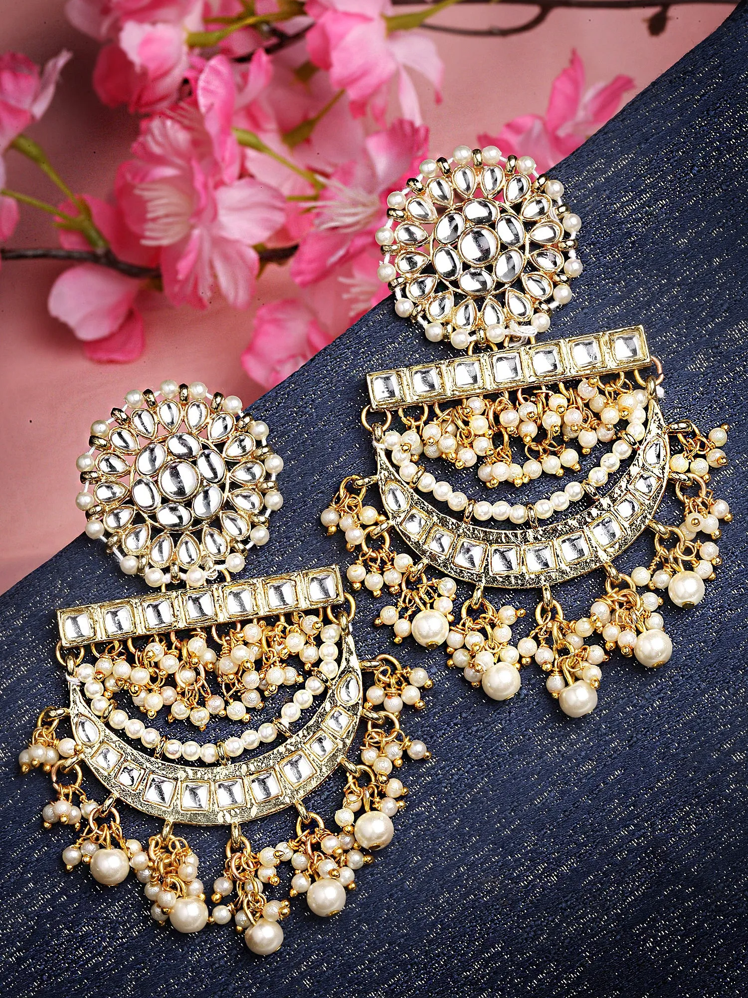 Karatcart Gold Plated Pearl and Kundan Studded Dangler Earrings for Women