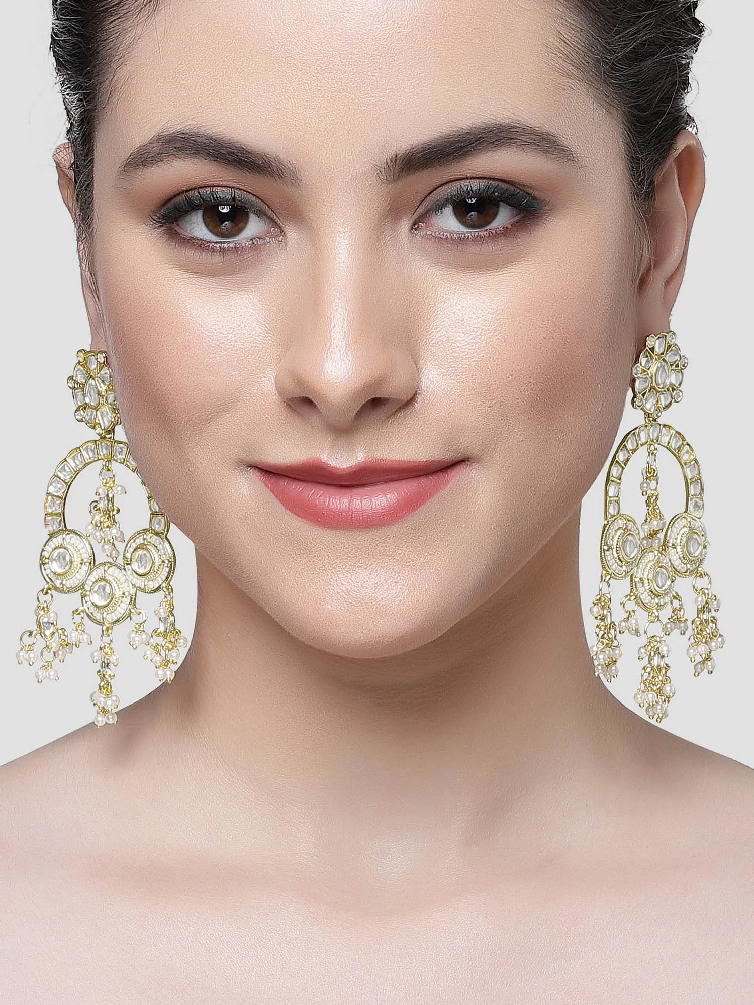 Karatcart Gold Plated Pearl and Kundan Studded Dangler Earrings for Women