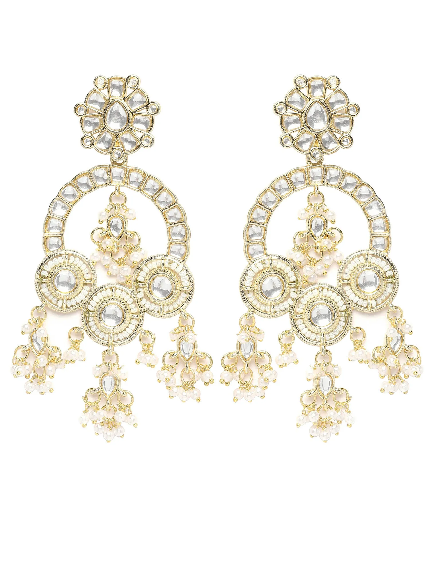 Karatcart Gold Plated Pearl and Kundan Studded Dangler Earrings for Women