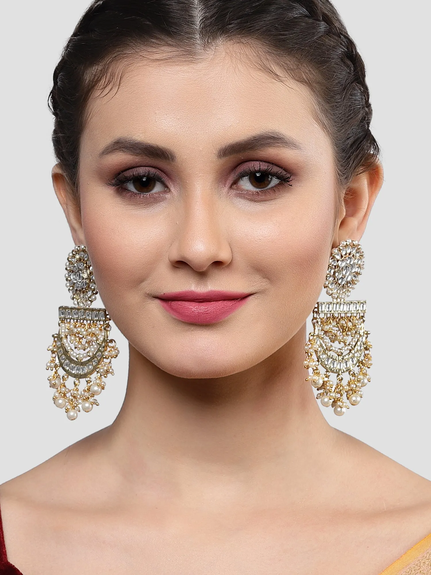Karatcart Gold Plated Pearl and Kundan Studded Dangler Earrings for Women