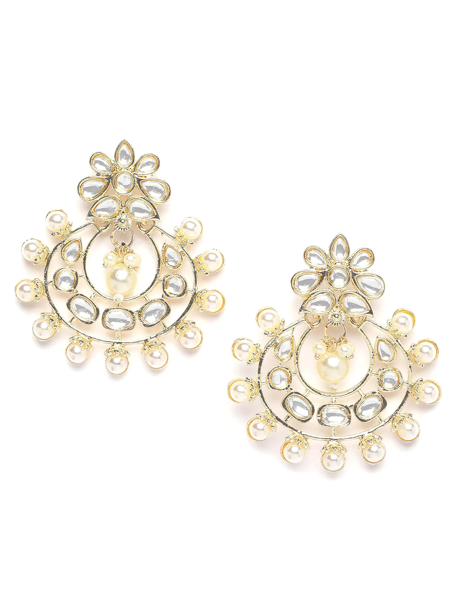 Karatcart Gold Plated Pearl and Kundan Studded Drop Earrings for Women