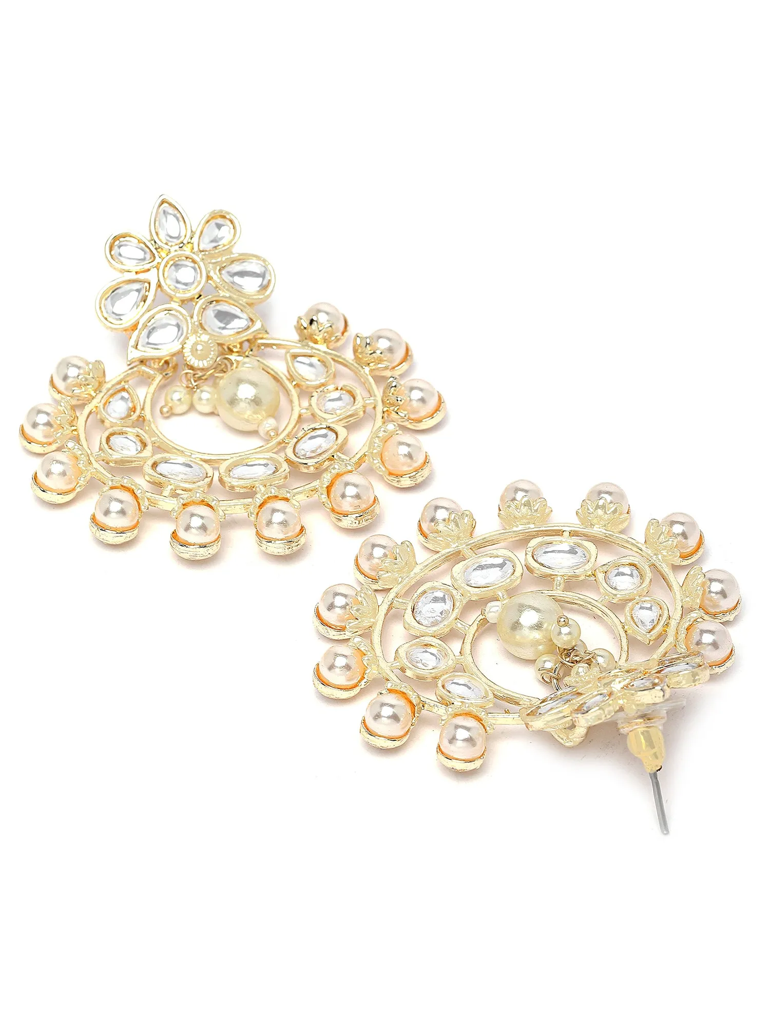 Karatcart Gold Plated Pearl and Kundan Studded Drop Earrings for Women