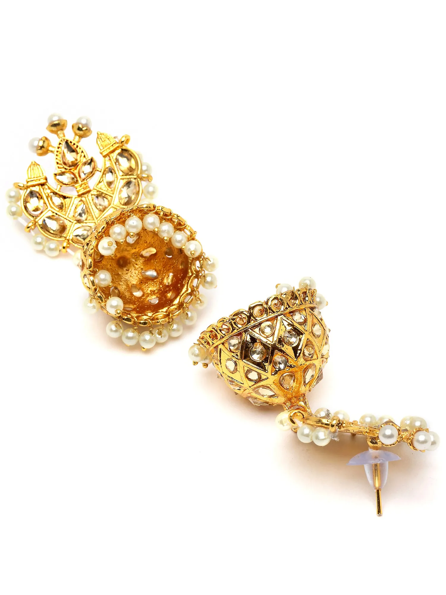 Karatcart Gold Plated Pearl and Kundan Studded Jhumki Earrings for Women