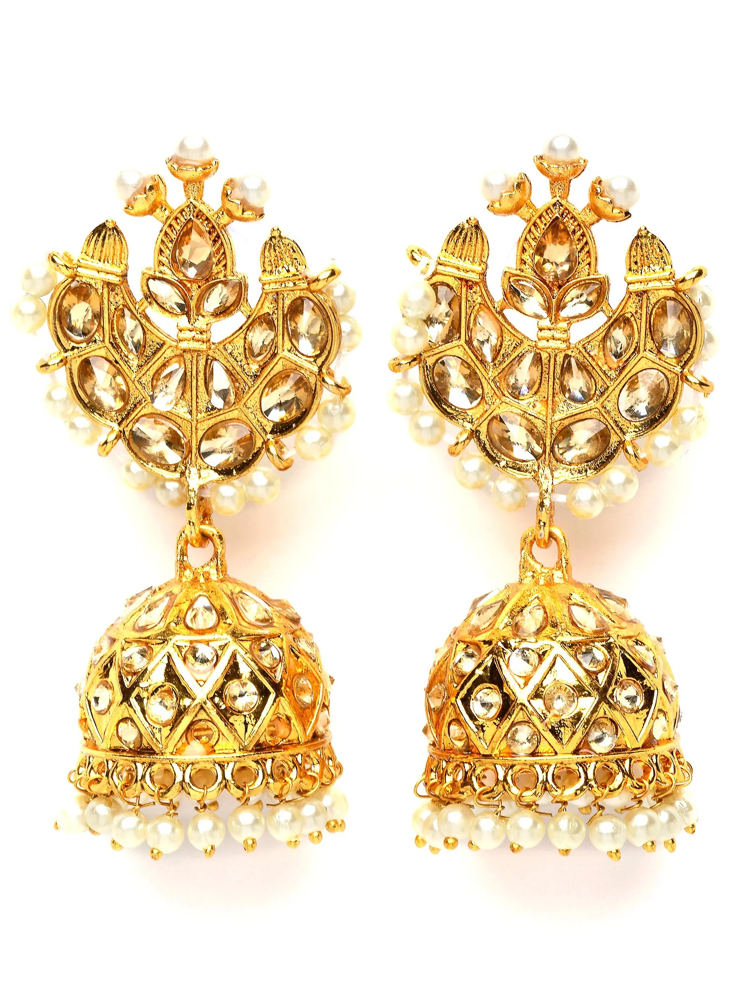 Karatcart Gold Plated Pearl and Kundan Studded Jhumki Earrings for Women