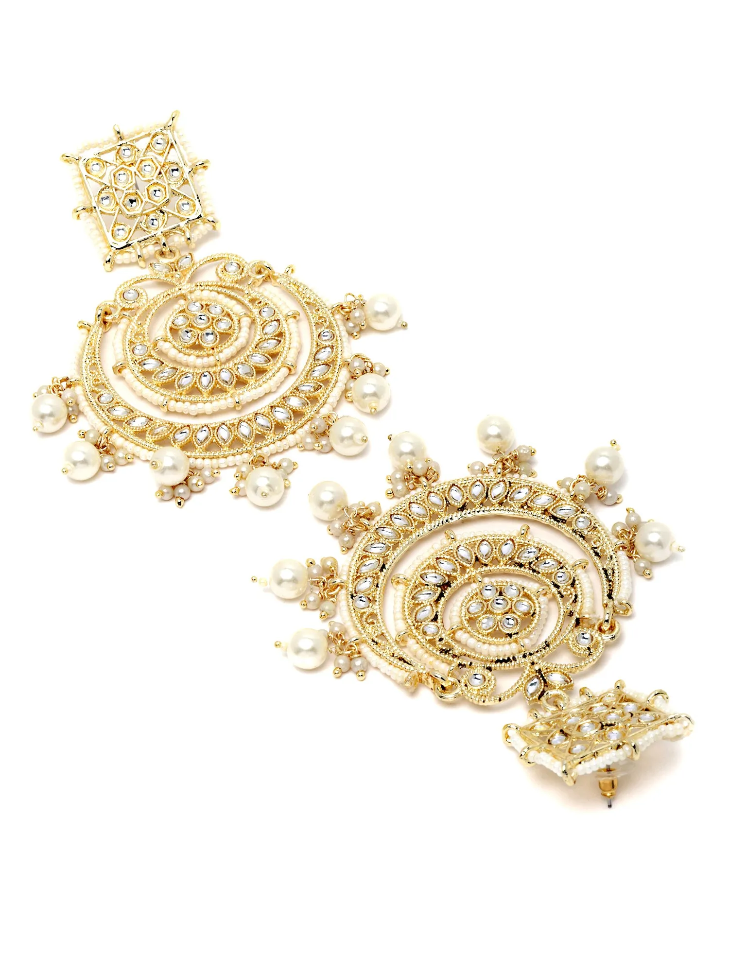 Karatcart Gold Plated Pearl Beaded Kundan Chandbali Earrings for Women