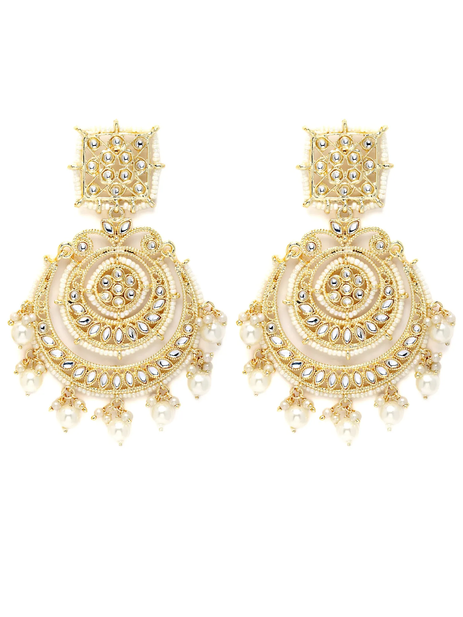 Karatcart Gold Plated Pearl Beaded Kundan Chandbali Earrings for Women