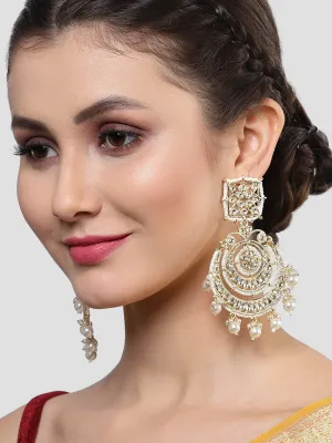 Karatcart Gold Plated Pearl Beaded Kundan Chandbali Earrings for Women
