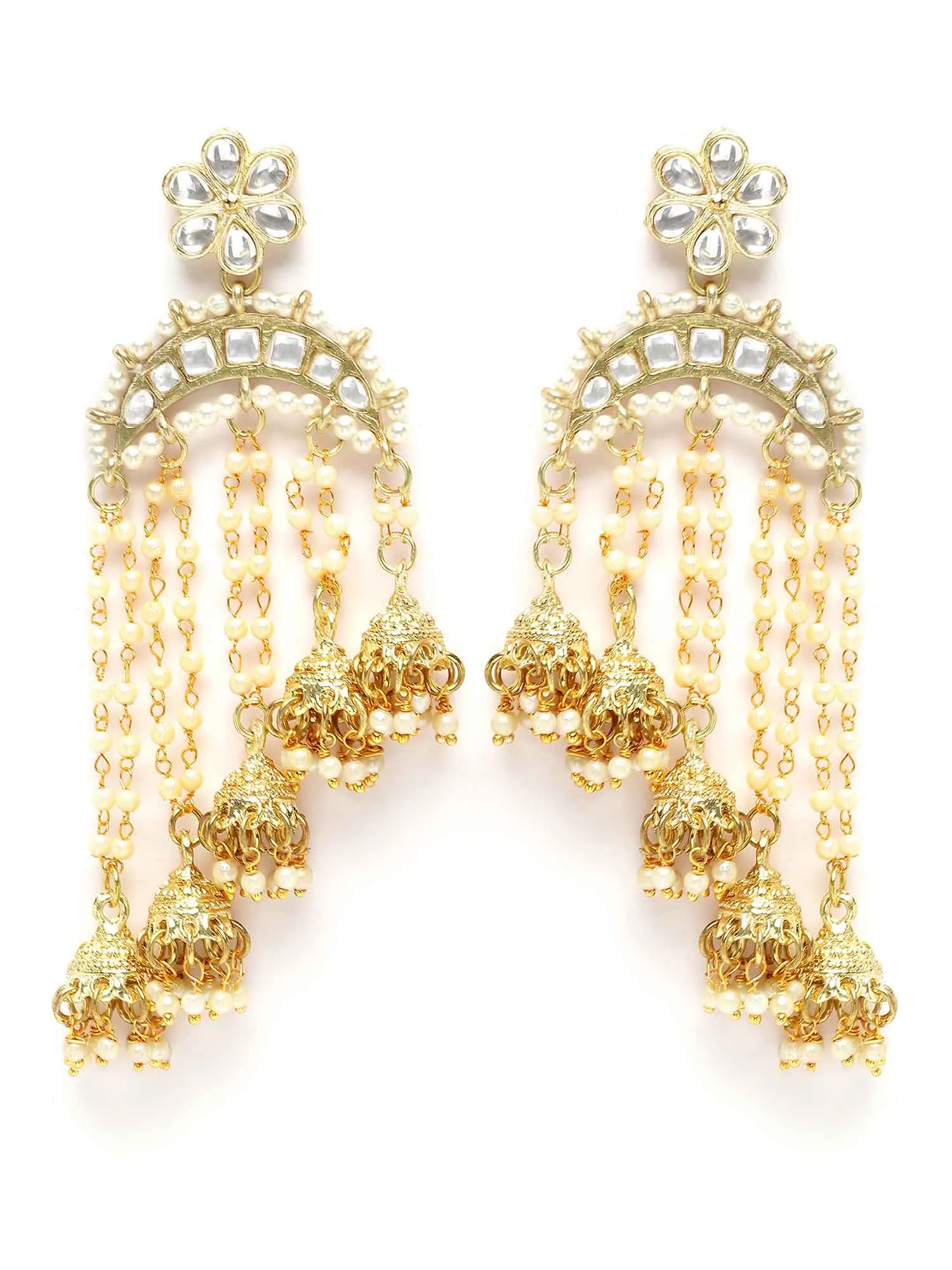Karatcart Gold Plated Pearl chain and Jhumki Studded Kundan Drop Earring for Women