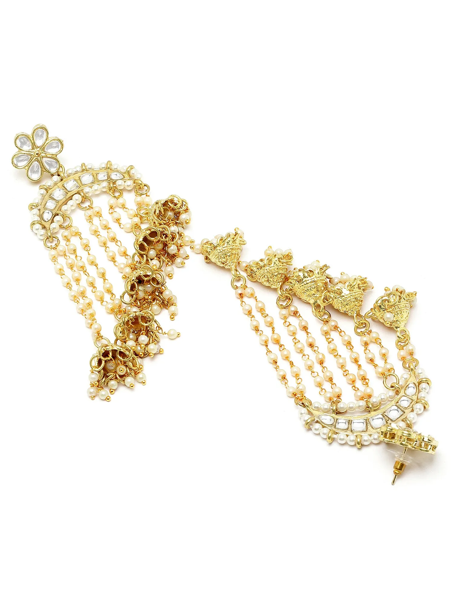 Karatcart Gold Plated Pearl chain and Jhumki Studded Kundan Drop Earring for Women