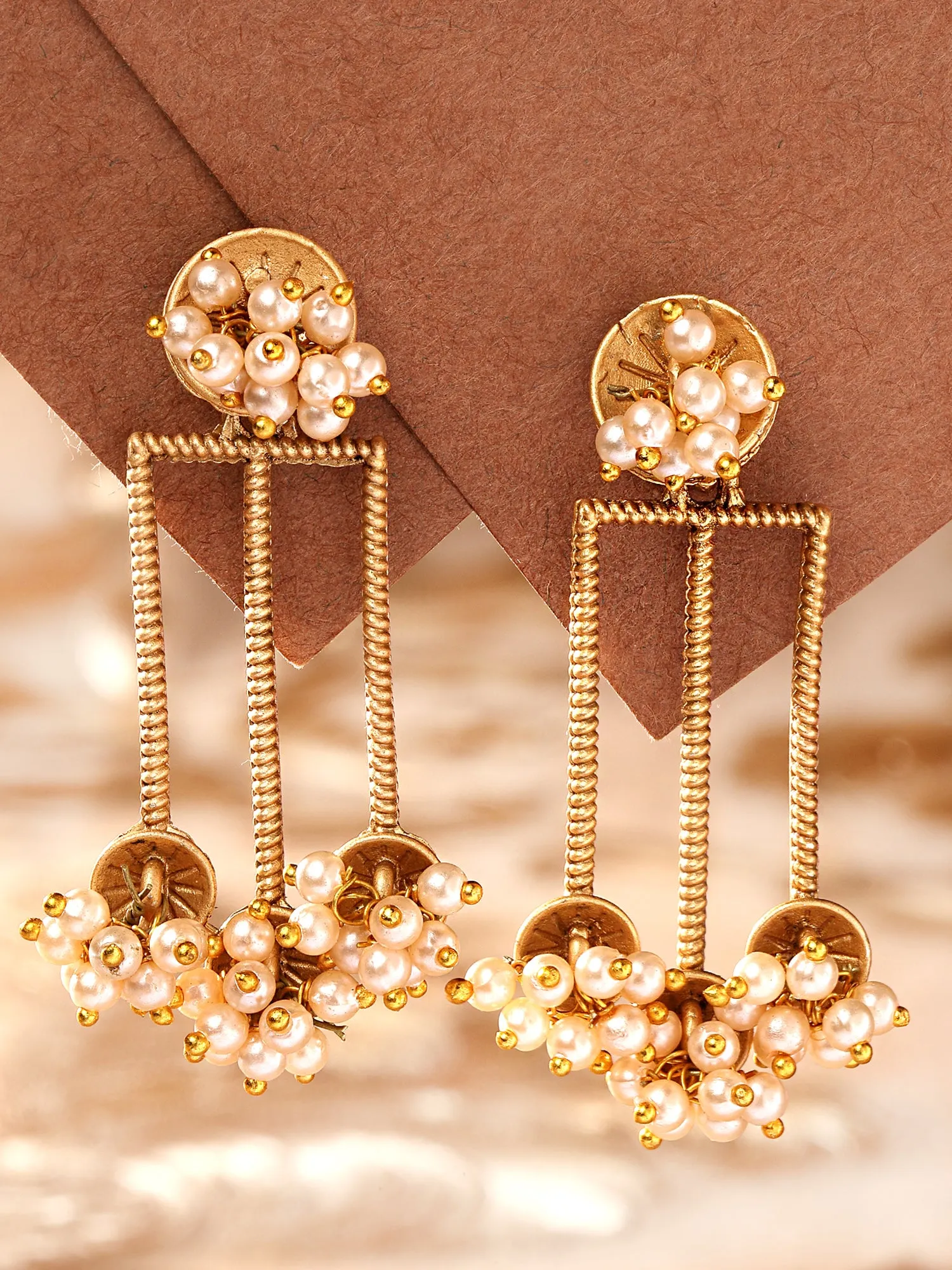 Karatcart Gold Plated Pearl Drop Earrings for Women