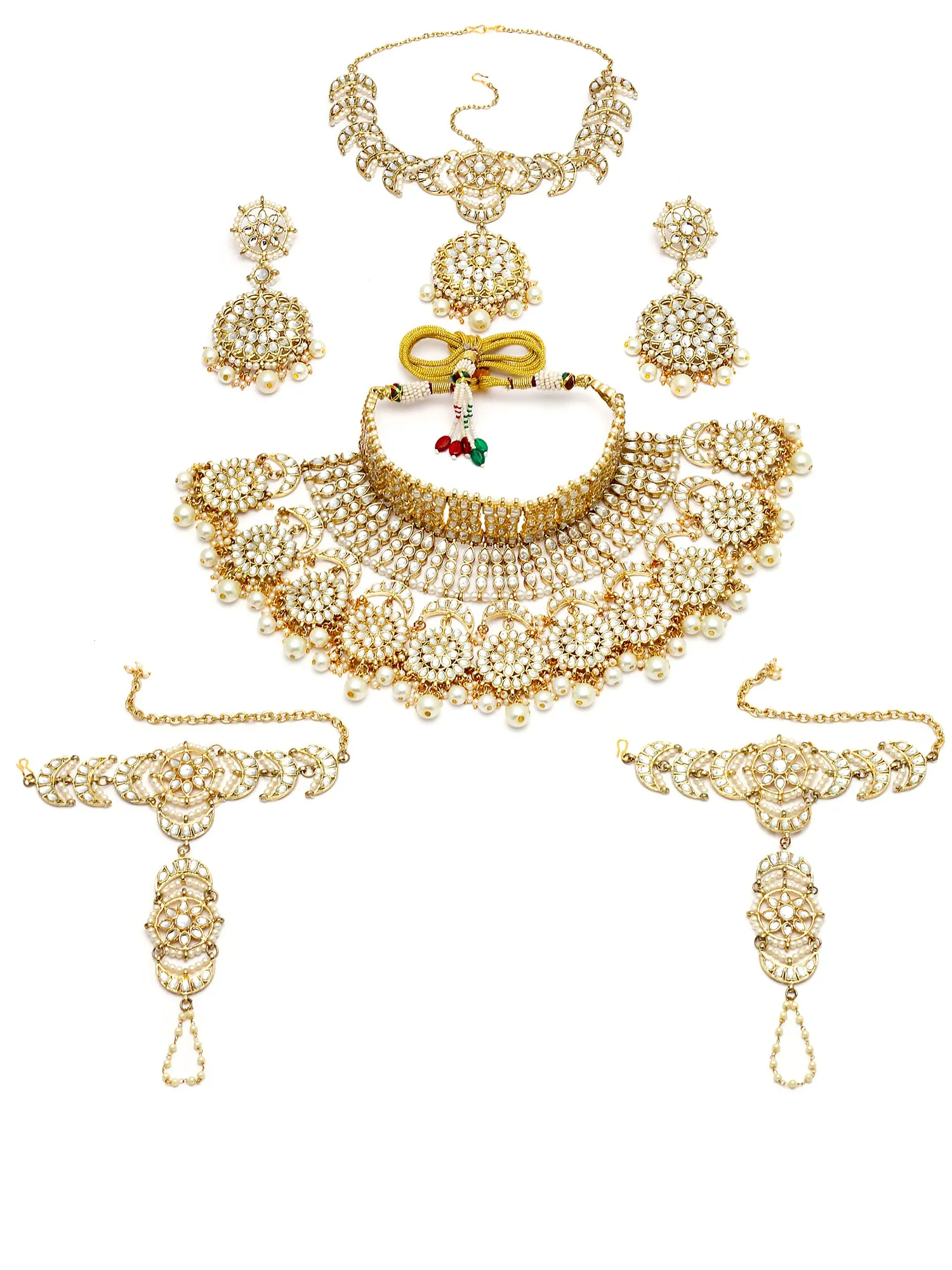 Karatcart Gold Plated Pearl Kundan Bridal Choker Necklace Set for Women
