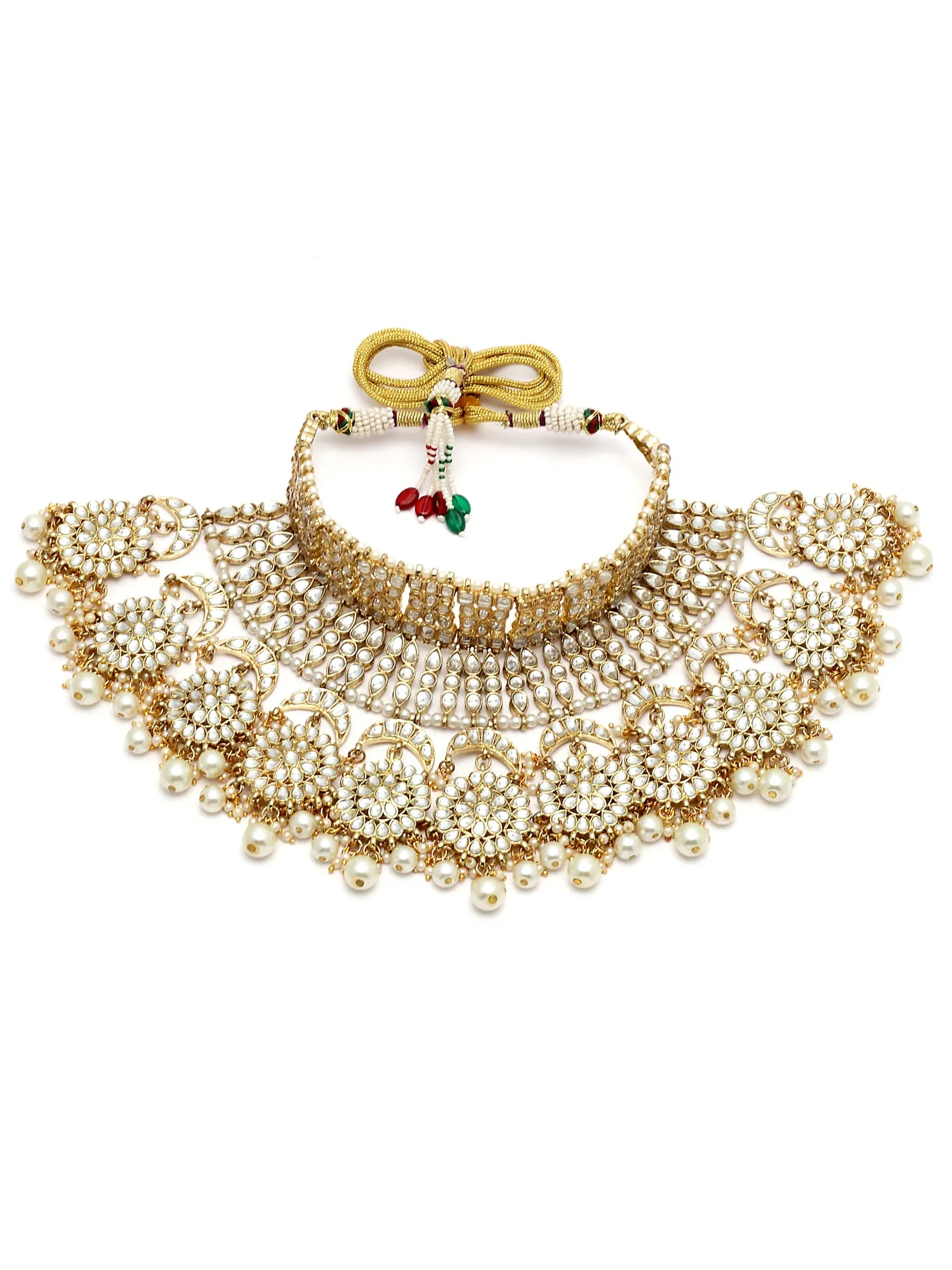 Karatcart Gold Plated Pearl Kundan Bridal Choker Necklace Set for Women