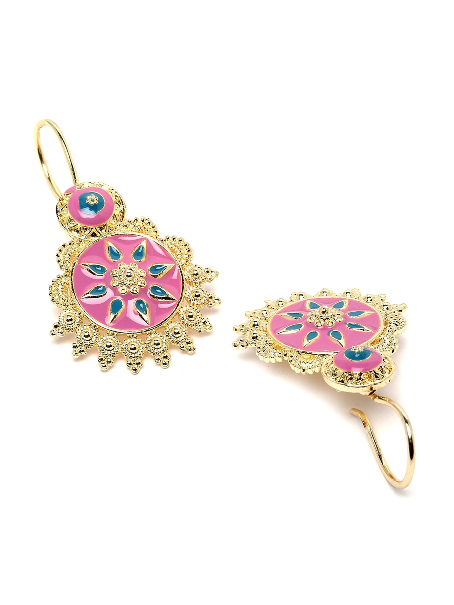 Karatcart Gold Plated Pink and Blue Meena Drop Earring for Women