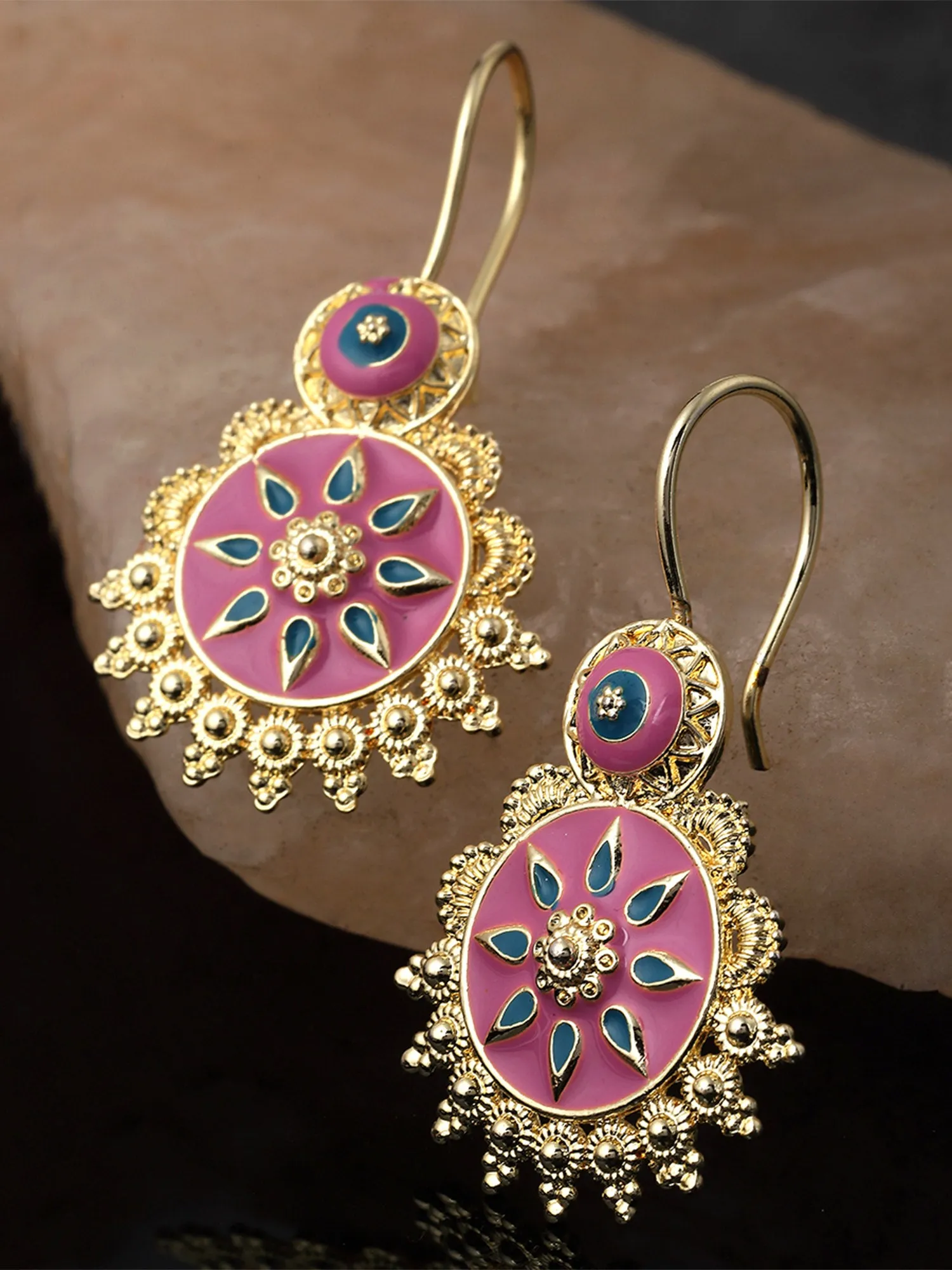 Karatcart Gold Plated Pink and Blue Meena Drop Earring for Women