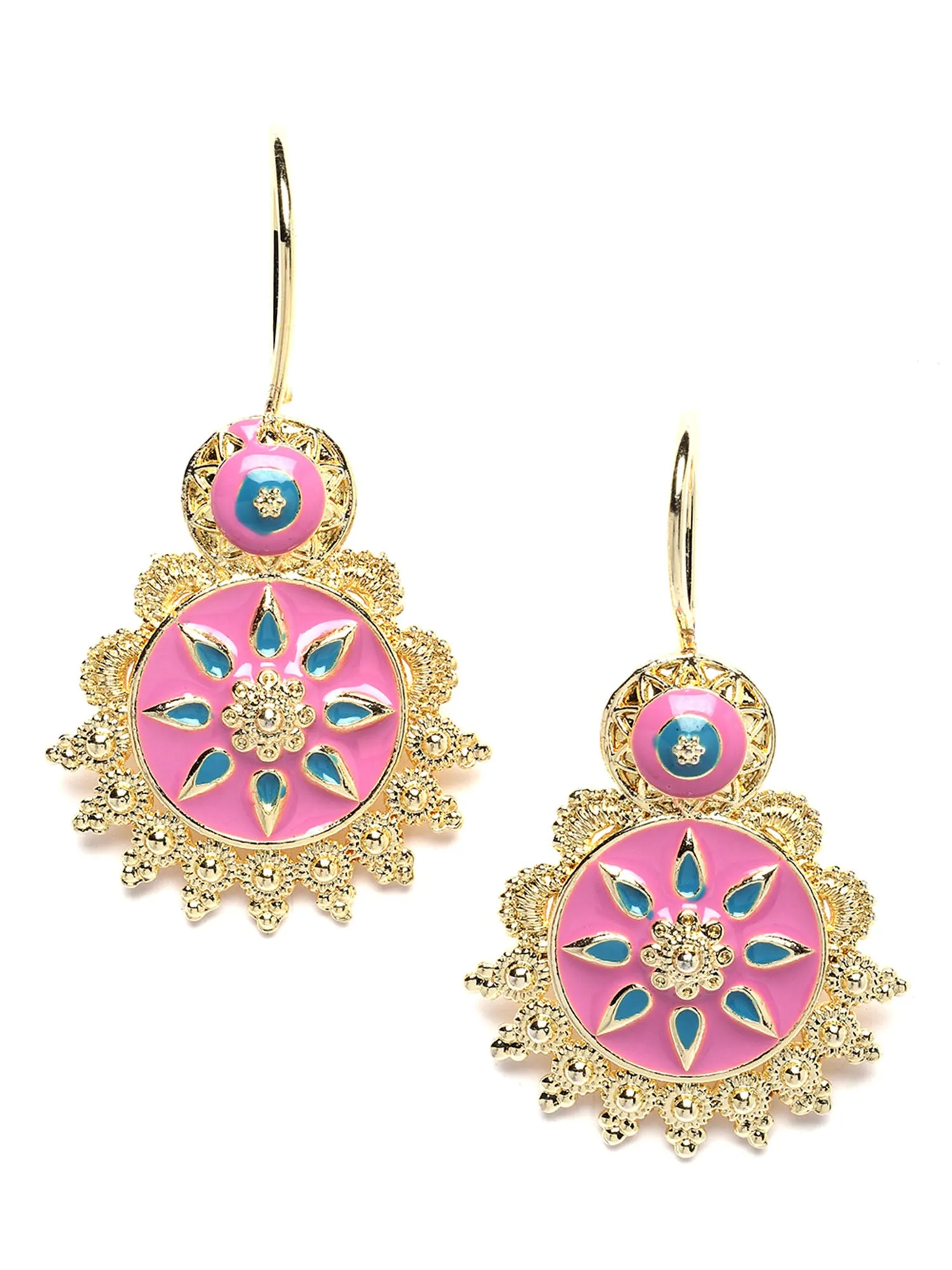 Karatcart Gold Plated Pink and Blue Meena Drop Earring for Women