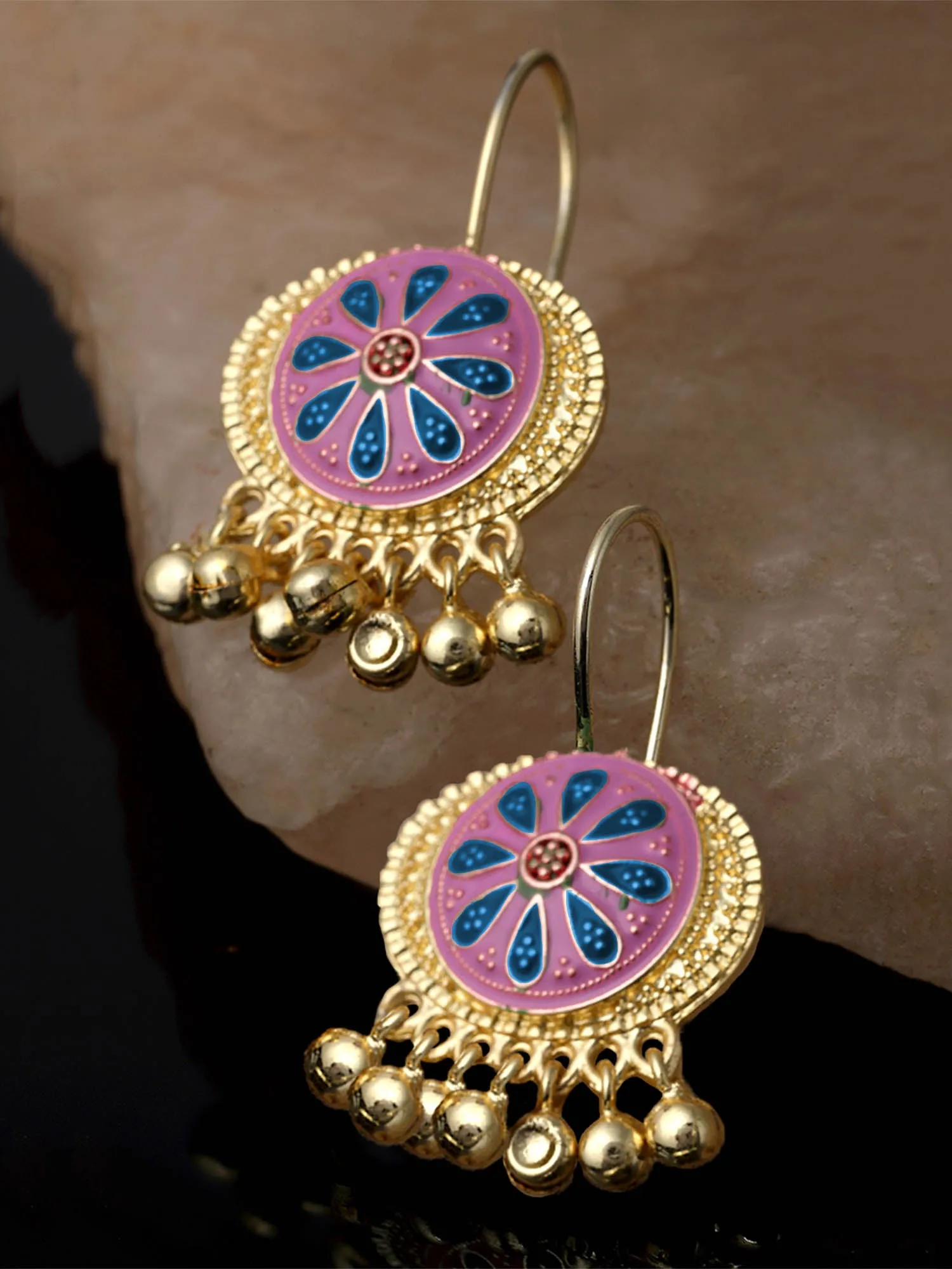 Karatcart Gold Plated Pink and Blue Meena Floral Drop Earring for Women