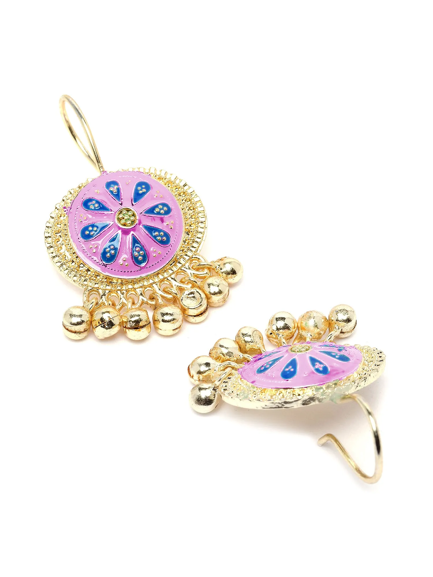Karatcart Gold Plated Pink and Blue Meena Floral Drop Earring for Women