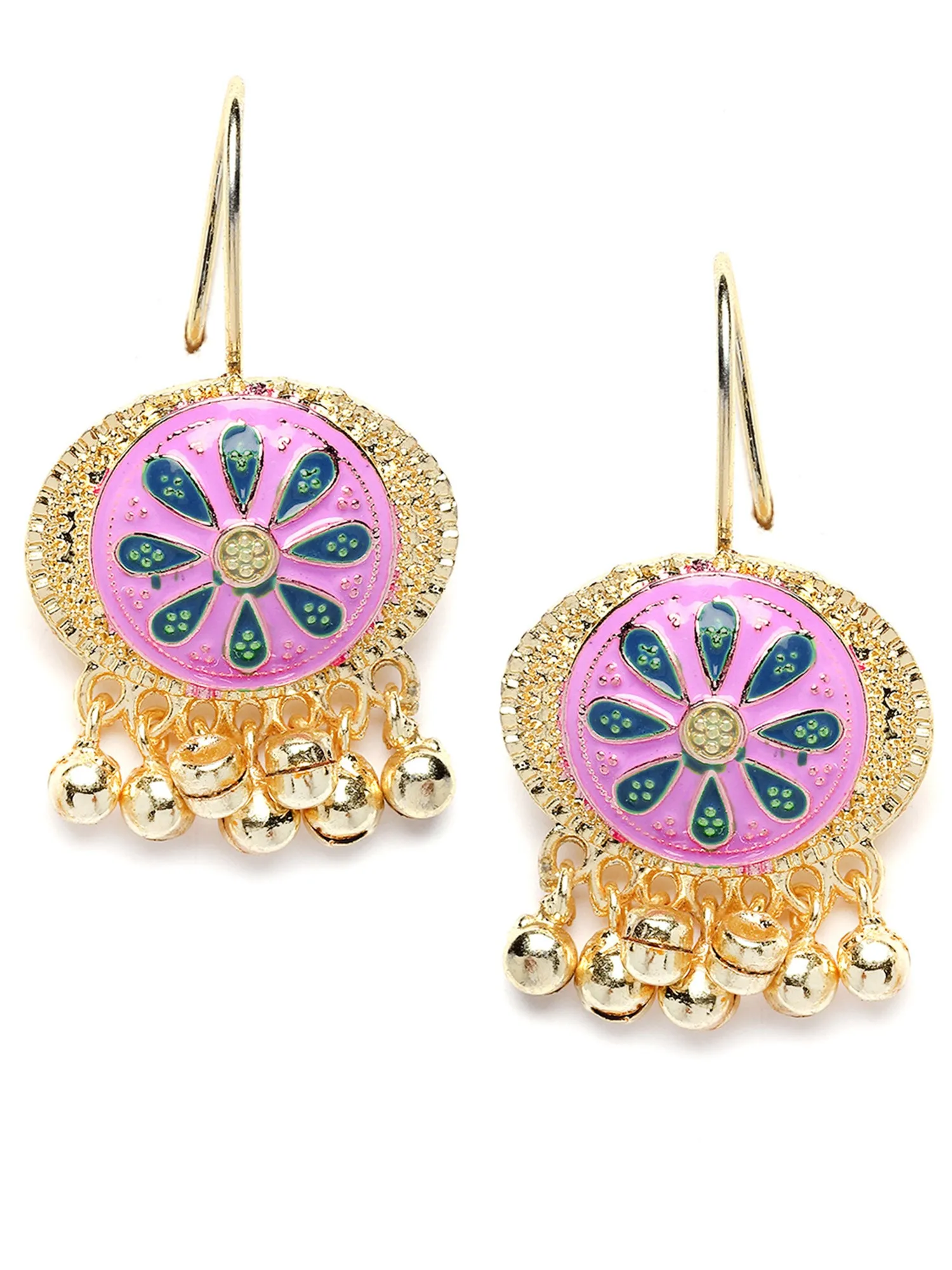 Karatcart Gold Plated Pink and Blue Meena Floral Drop Earring for Women