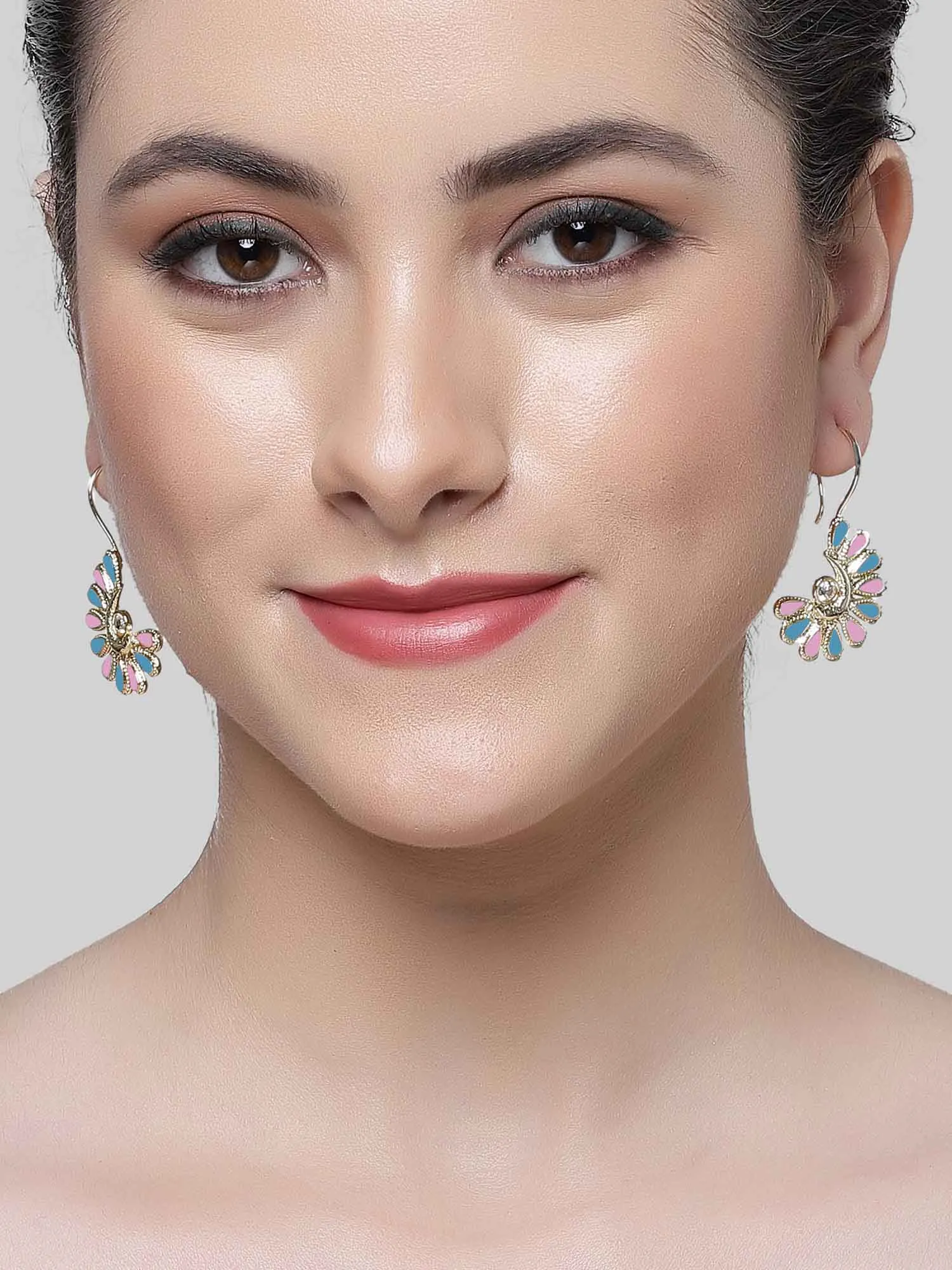 Karatcart Gold Plated Pink and Light Blue Meena Drop Earring for Women
