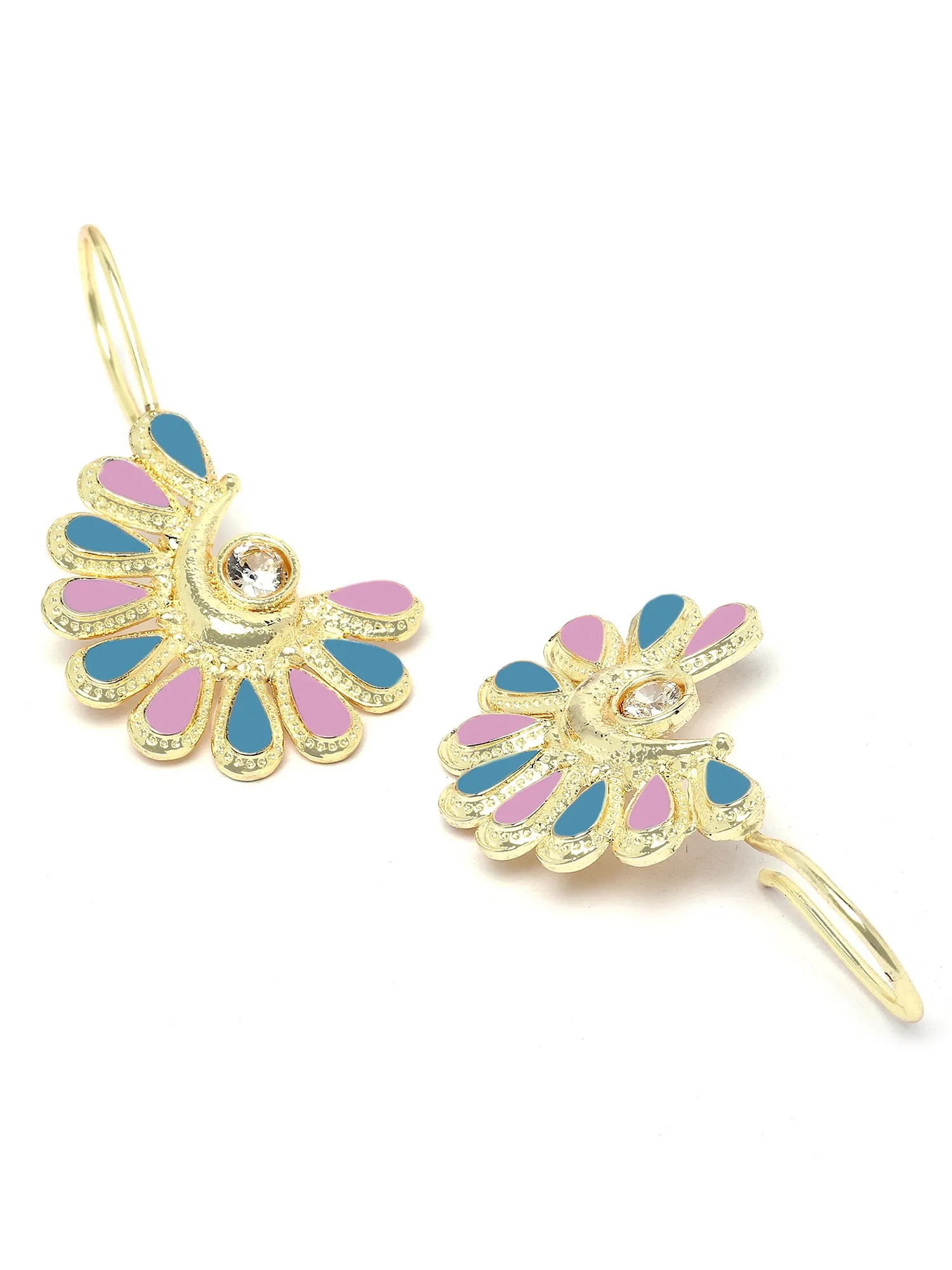 Karatcart Gold Plated Pink and Light Blue Meena Drop Earring for Women