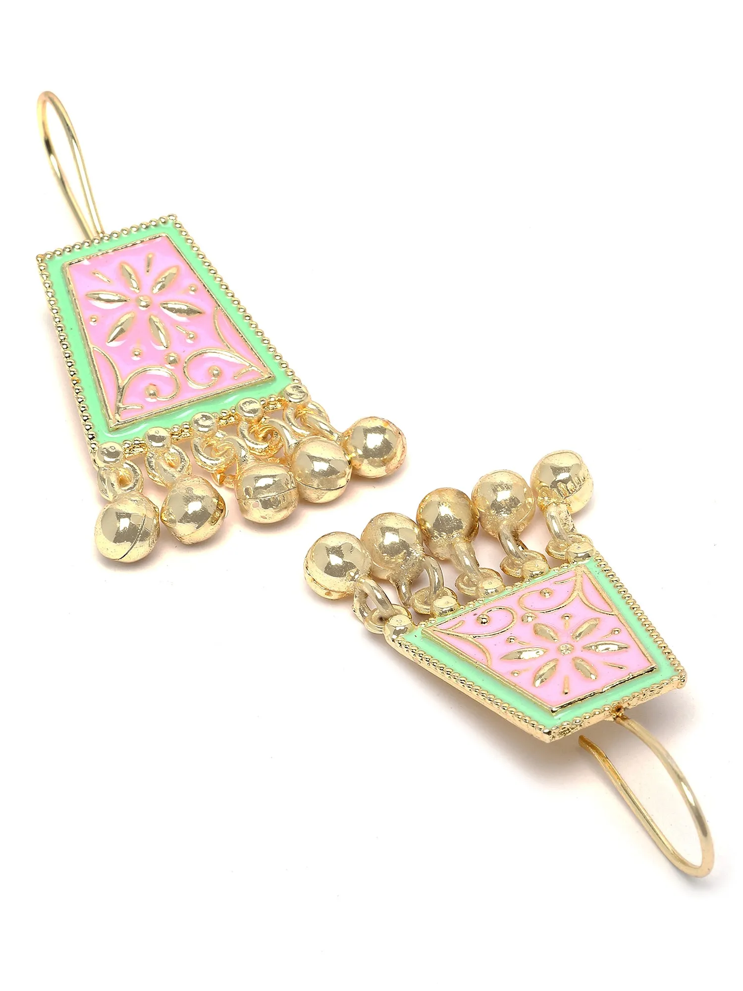 Karatcart Gold Plated Pink and Light Green Meena Drop Earring for Women