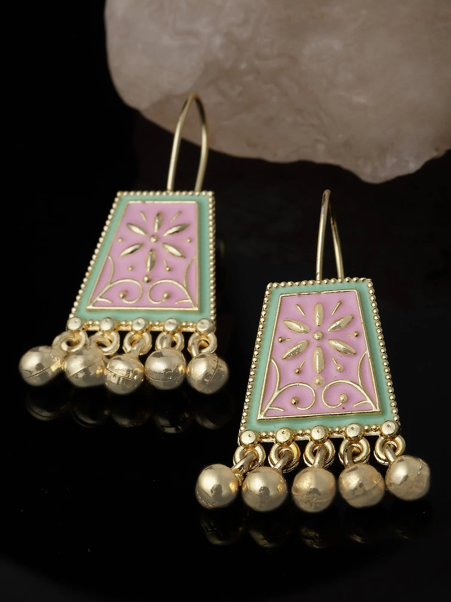 Karatcart Gold Plated Pink and Light Green Meena Drop Earring for Women