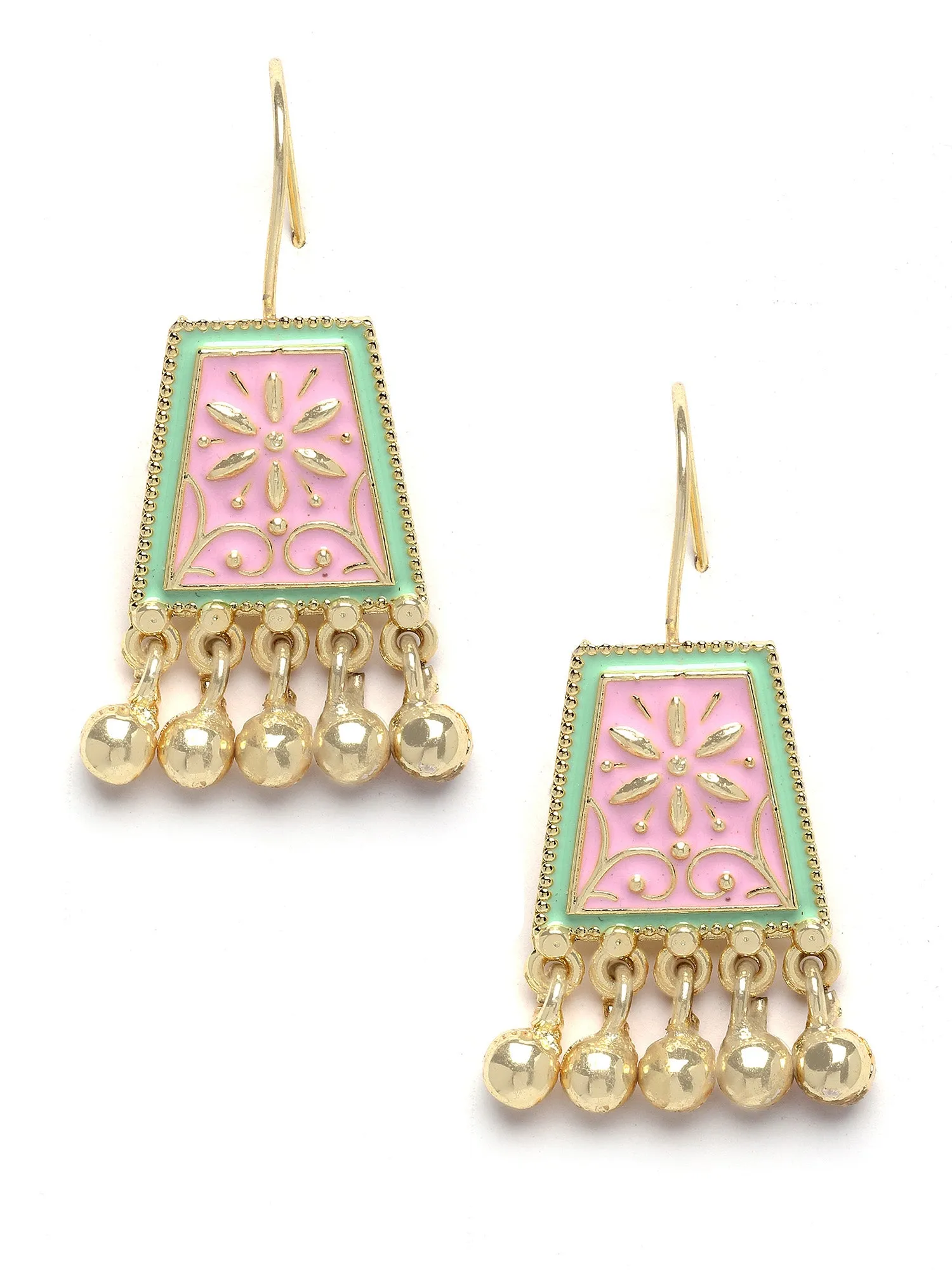 Karatcart Gold Plated Pink and Light Green Meena Drop Earring for Women